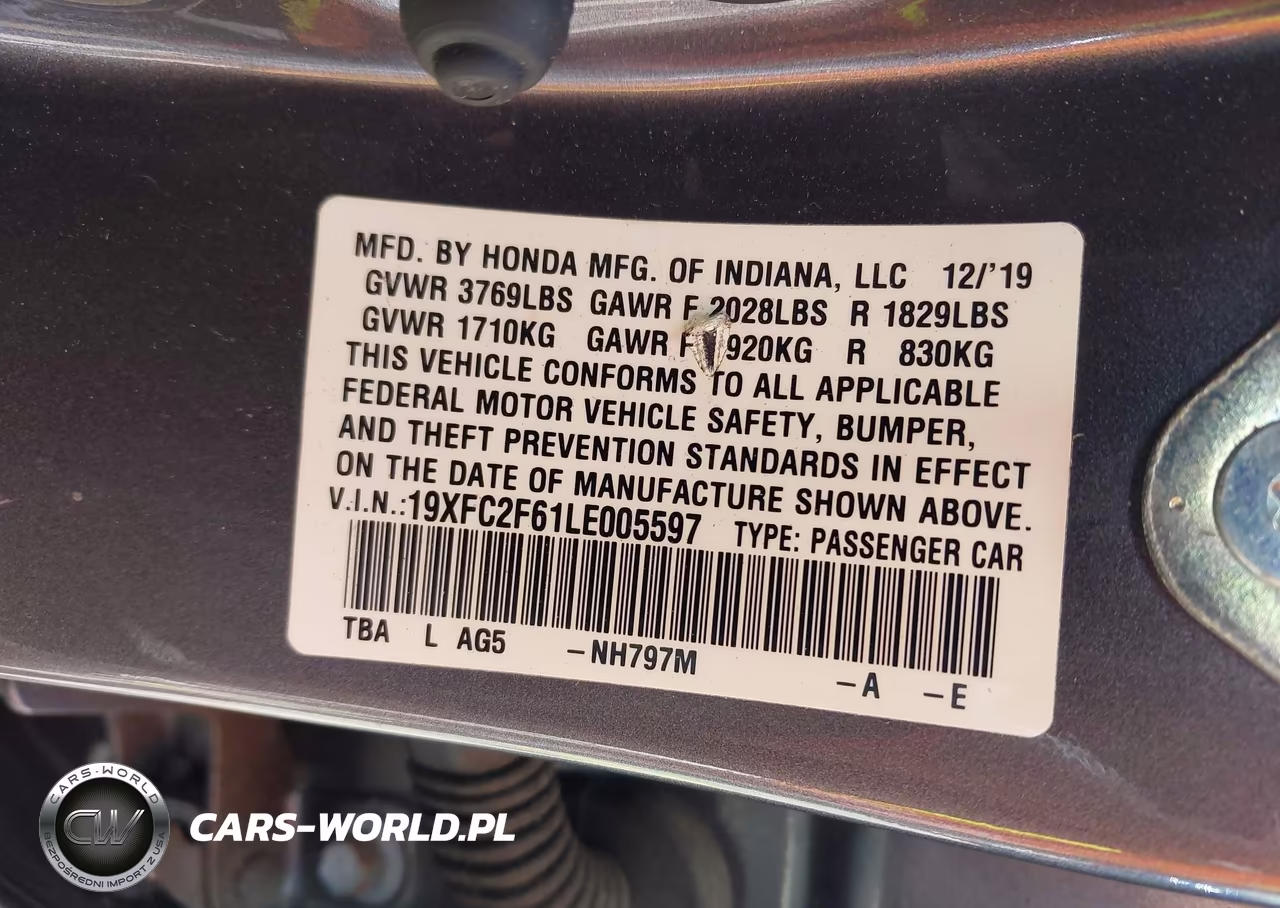 2020 Honda Civic Lx VIN:19XFC2F61LE005597 - 9