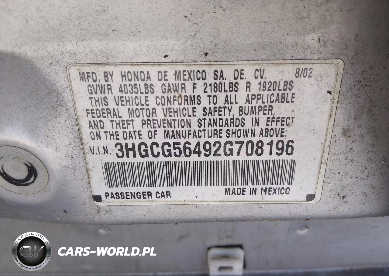 2002 Honda Accord 2.3 Lx VIN:3HGCG56492G708196 - 9