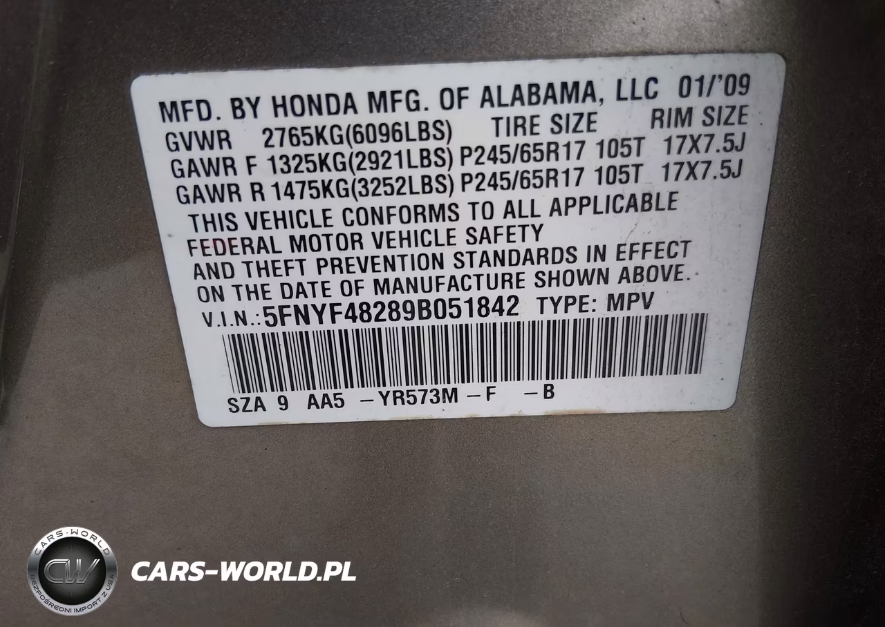 2009 Honda Pilot Lx VIN:5FNYF48289B051842 - 9