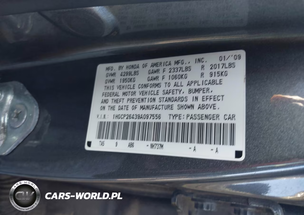2009 Honda Accord 2.4 Lx-P VIN:1HGCP26439A097556 - 9