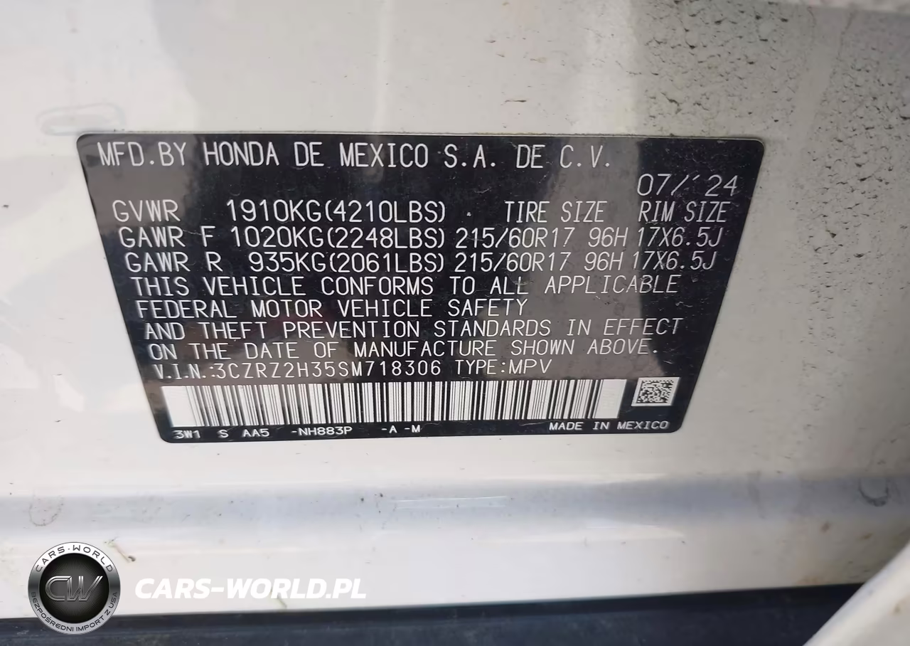 2025 Honda Hr-V Awd Lx VIN:3CZRZ2H35SM718306 - 9