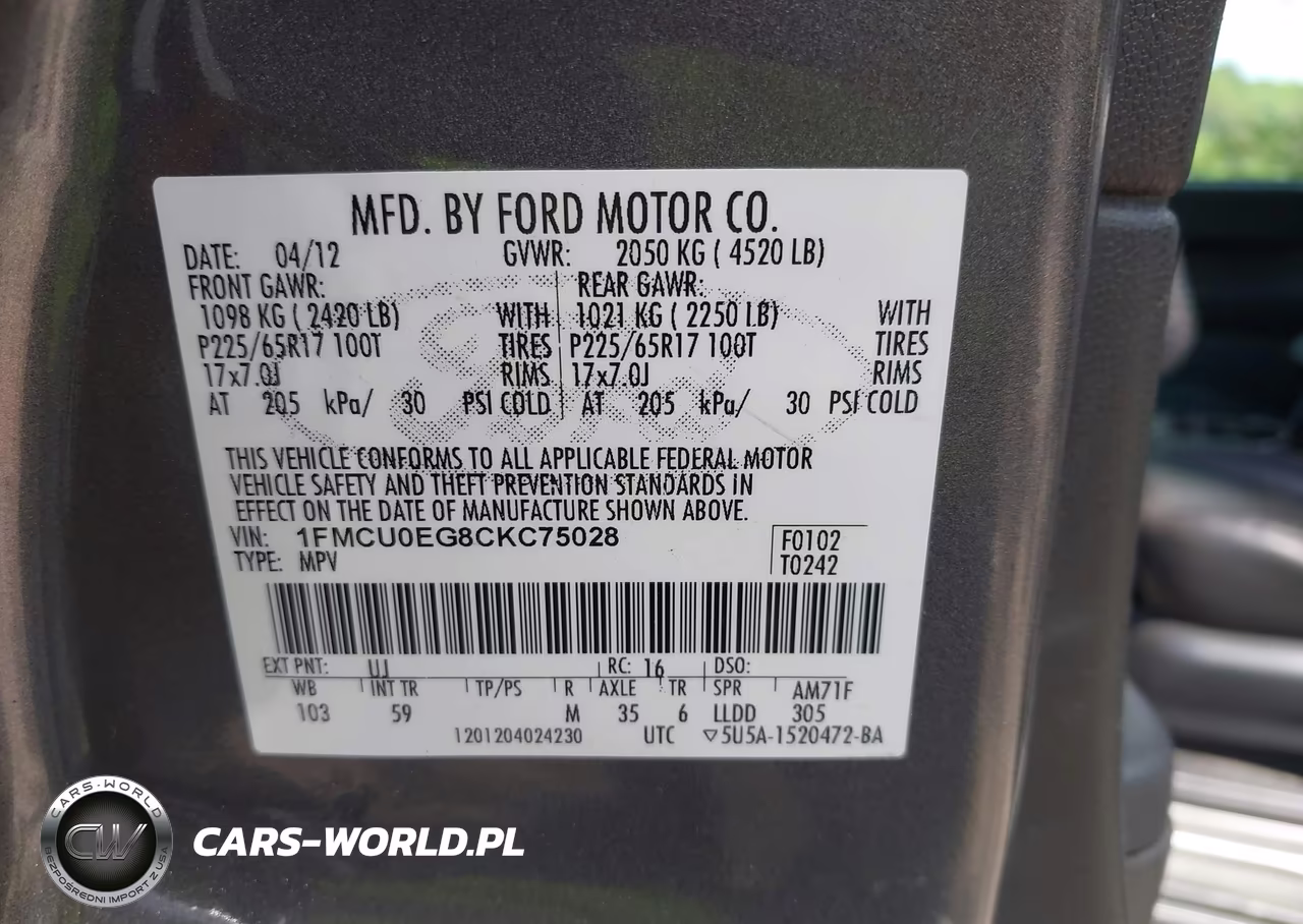 2012 Ford Escape Limited VIN:1FMCU0EG8CKC75028 - 9