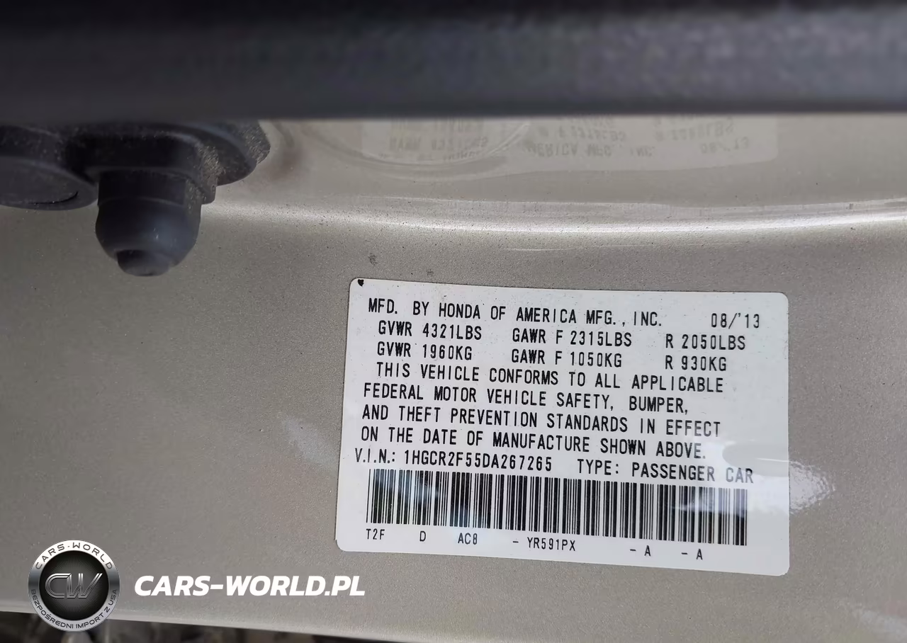 2013 Honda Accord Sport VIN:1HGCR2F55DA267265 - 9