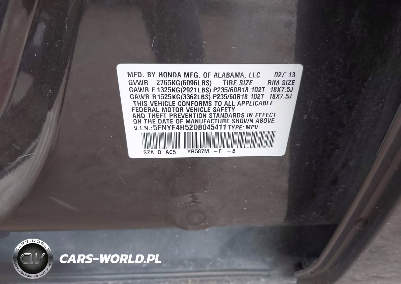 2013 Honda Pilot Ex-L VIN:5FNYF4H52DB045411 - 9