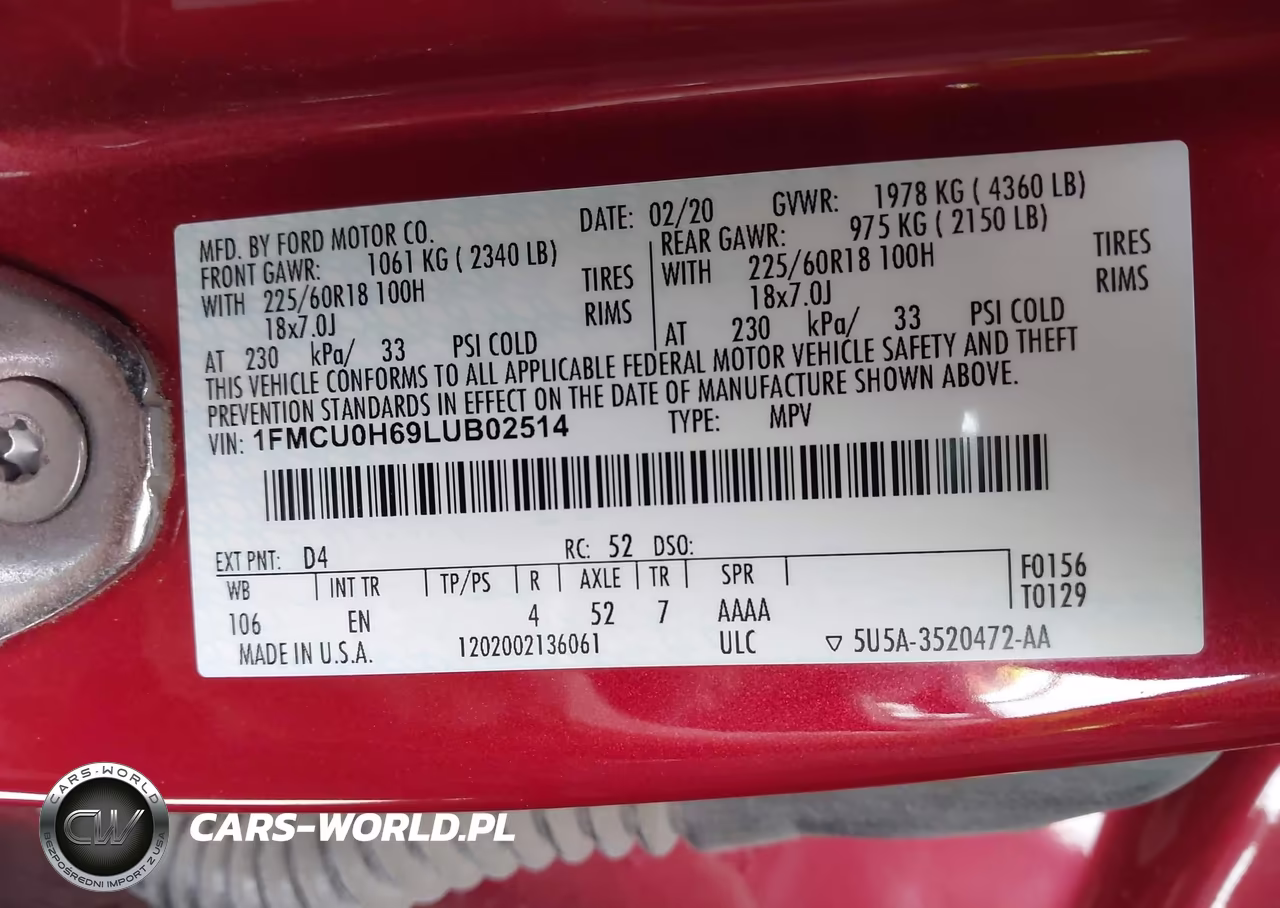 2020 Ford Escape Sel VIN:1FMCU0H69LUB02514 - 9