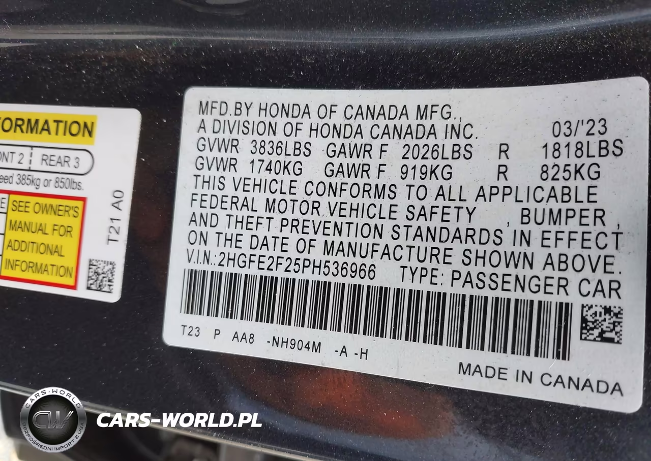 2023 Honda Civic Lx VIN:2HGFE2F25PH536966 - 9
