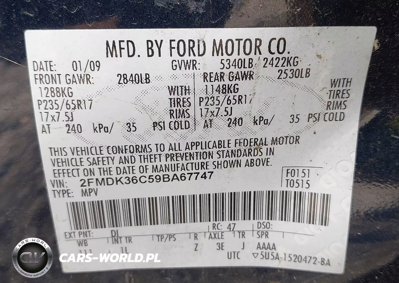 2009 Ford Edge Se VIN:2FMDK36C59BA67747 - 9