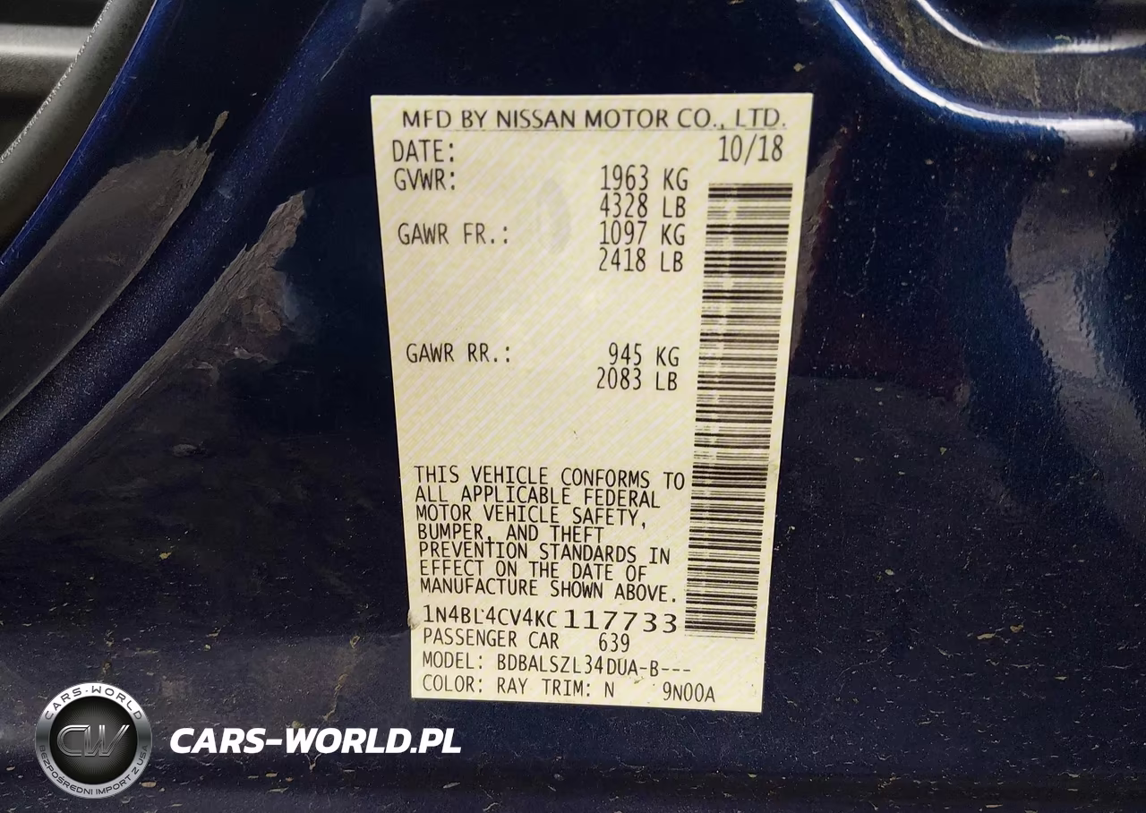 NISSAN ALTIMA VIN:1N4BL4CV4KC117733 - 9