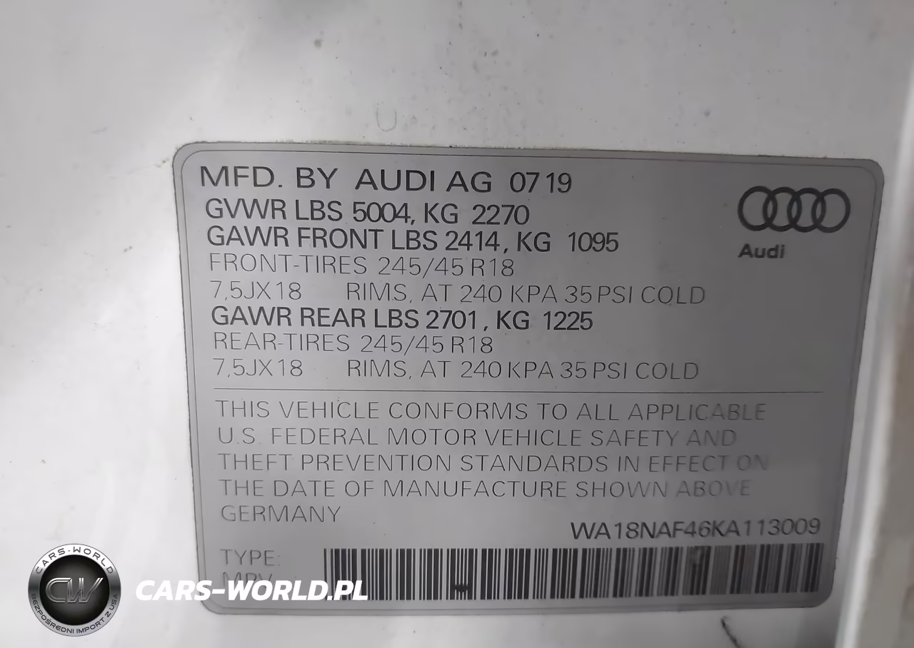 2019 Audi A4 Allroad 45 Premium VIN:WA18NAF46KA113009 - 9