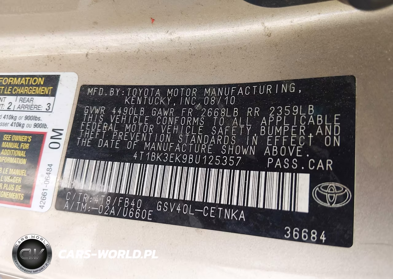2011 Toyota Camry Le V6 VIN:4T1BK3EK9BU125357 - 9
