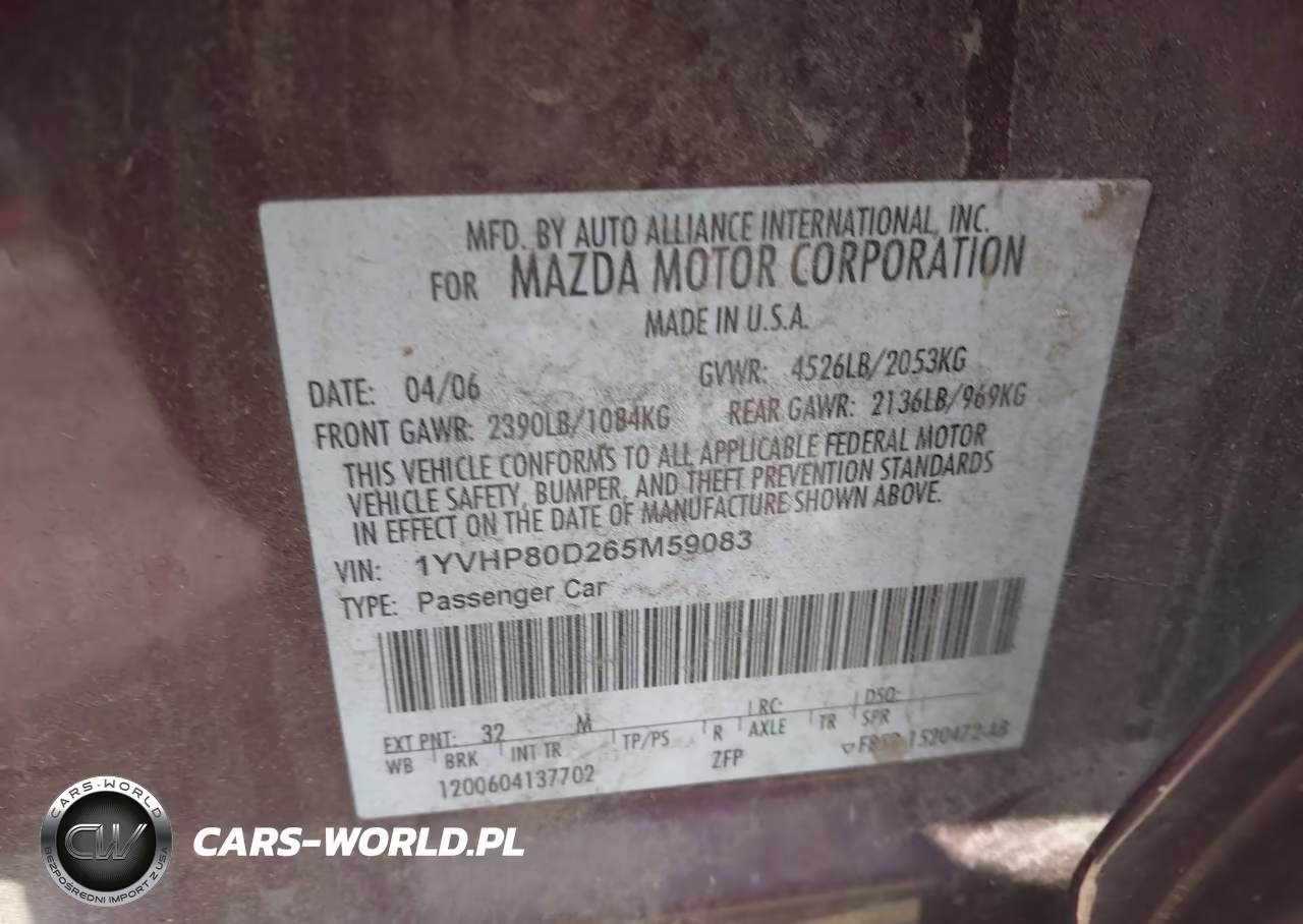 2006 Mazda Mazda6 S VIN:1YVHP80D265M59083 - 9