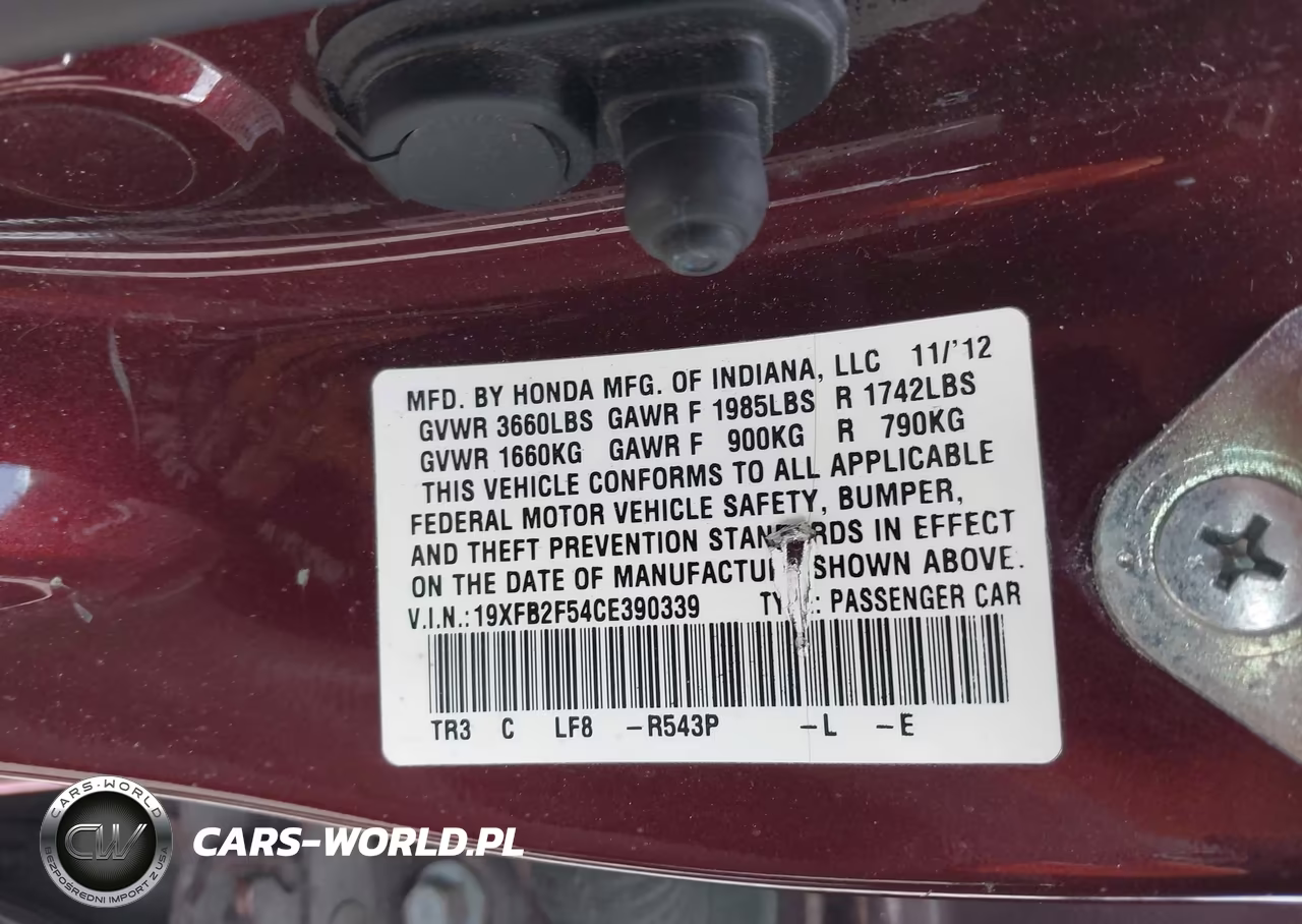 2012 Honda Civic Lx VIN:19XFB2F54CE390339 - 9