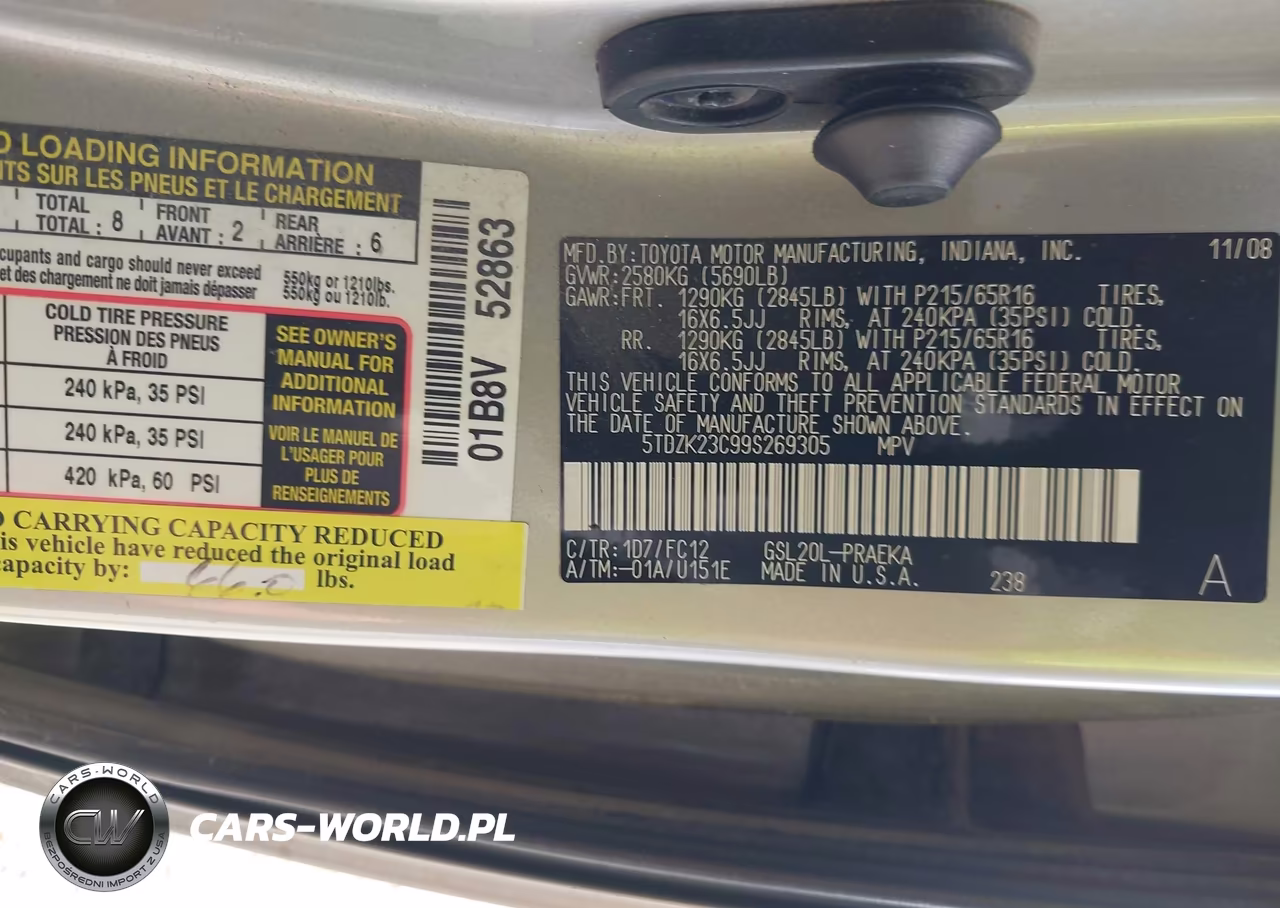2009 Toyota Sienna Le VIN:5TDZK23C99S269305 - 9