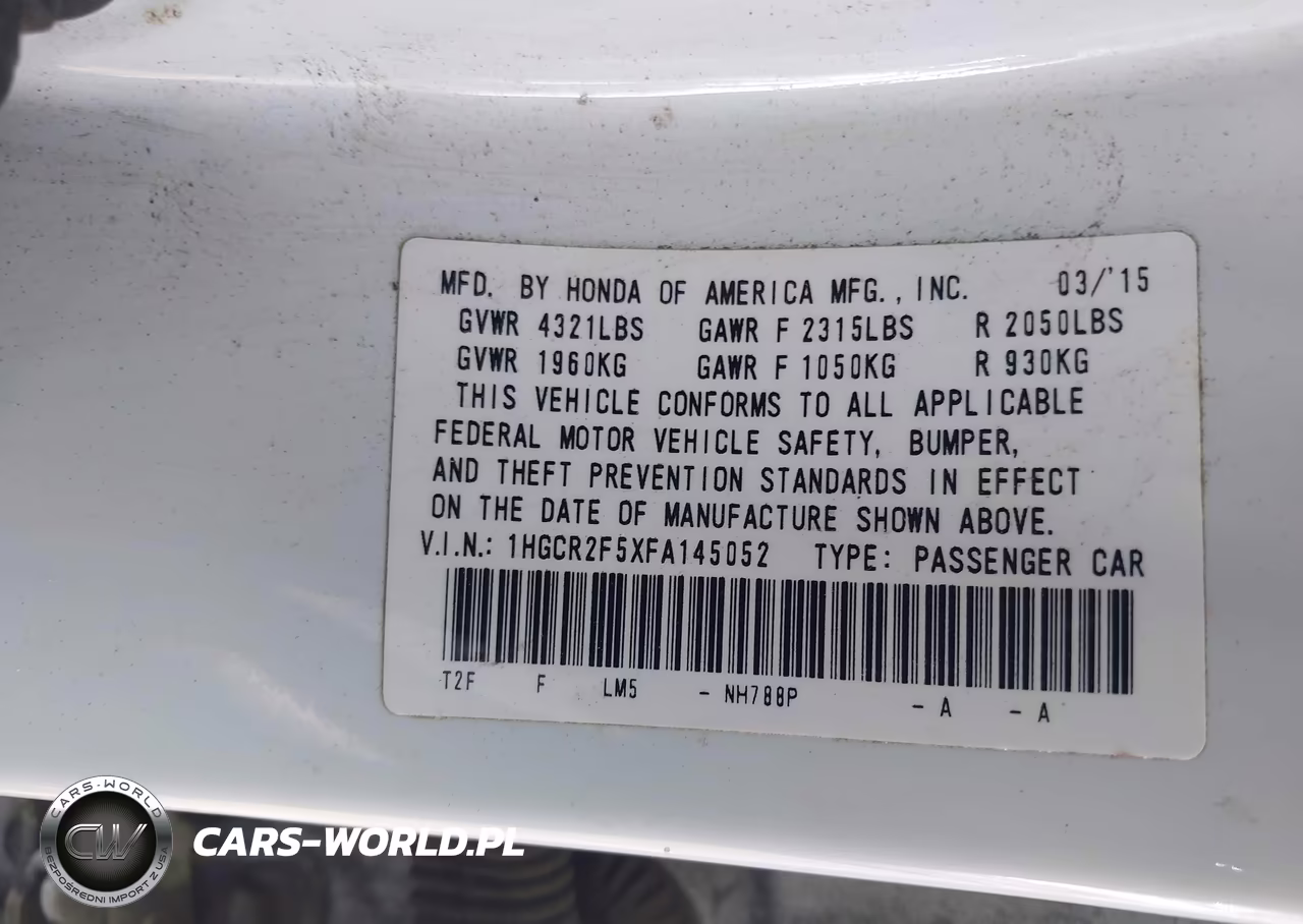 2015 Honda Accord Sport VIN:1HGCR2F5XFA145052 - 9