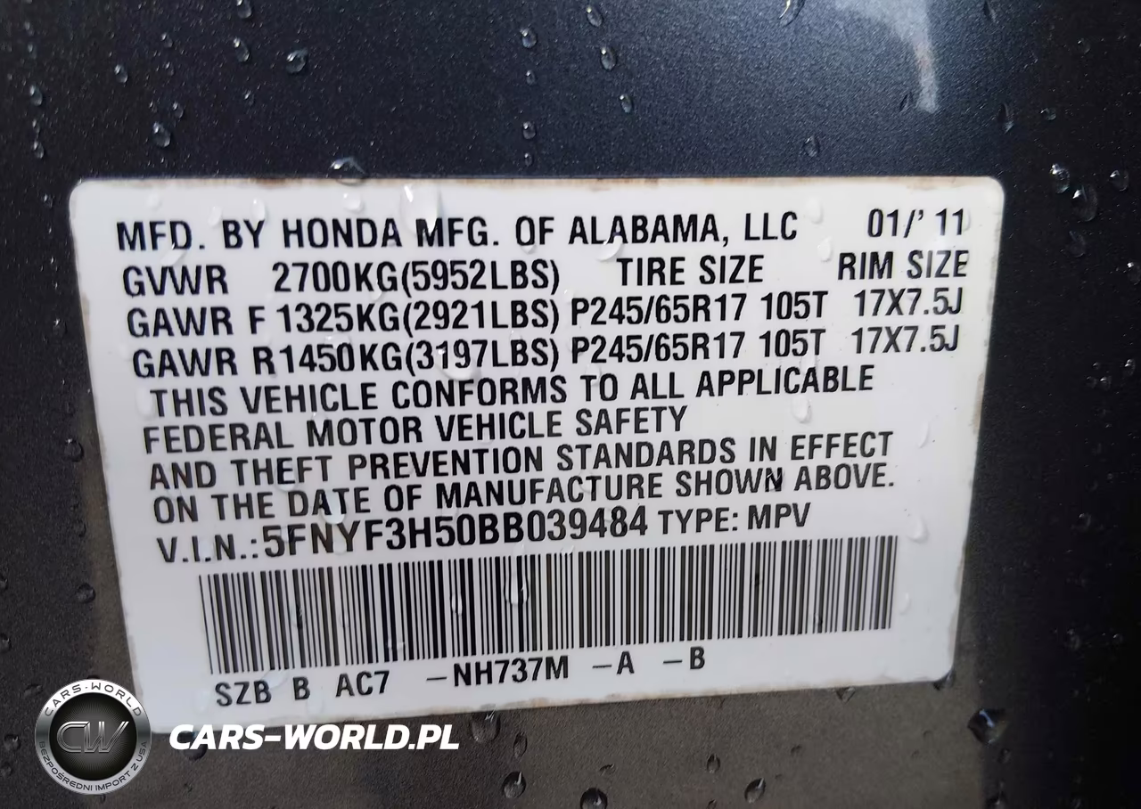 2011 Honda Pilot Ex-L VIN:5FNYF3H50BB039484 - 9