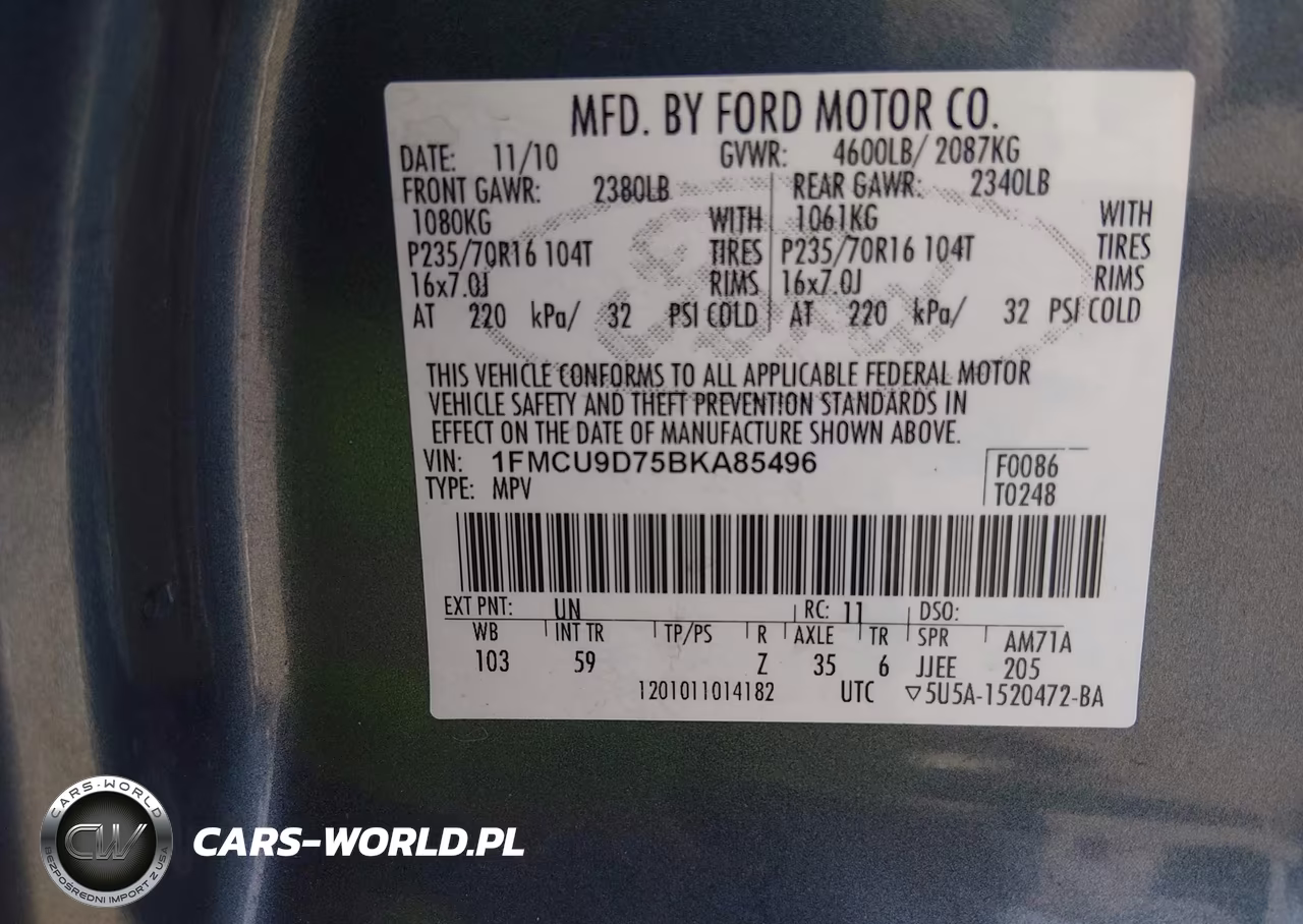 2011 Ford Escape Xlt VIN:1FMCU9D75BKA85496 - 9