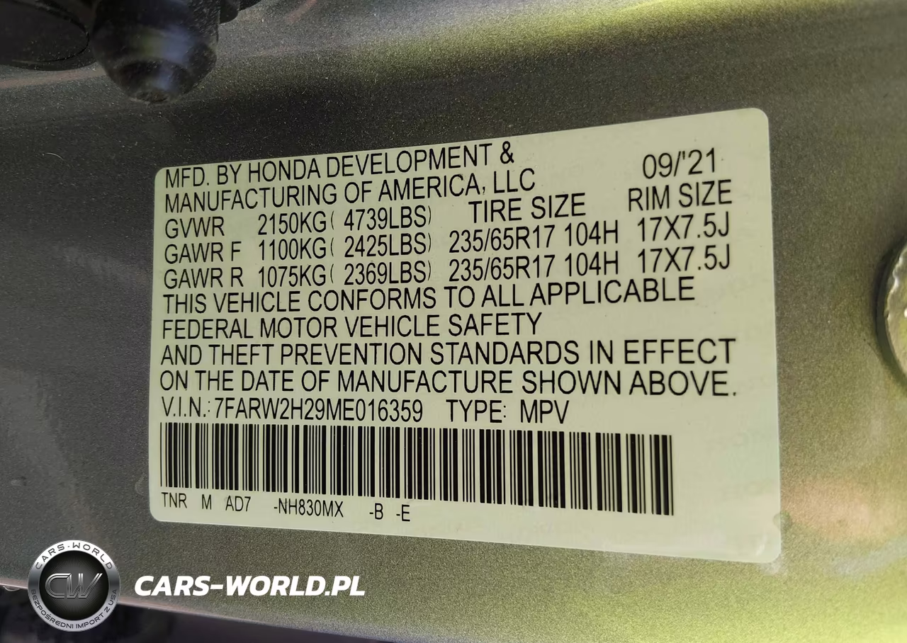 2021 Honda Cr-V Awd Lx VIN:7FARW2H29ME016359 - 9
