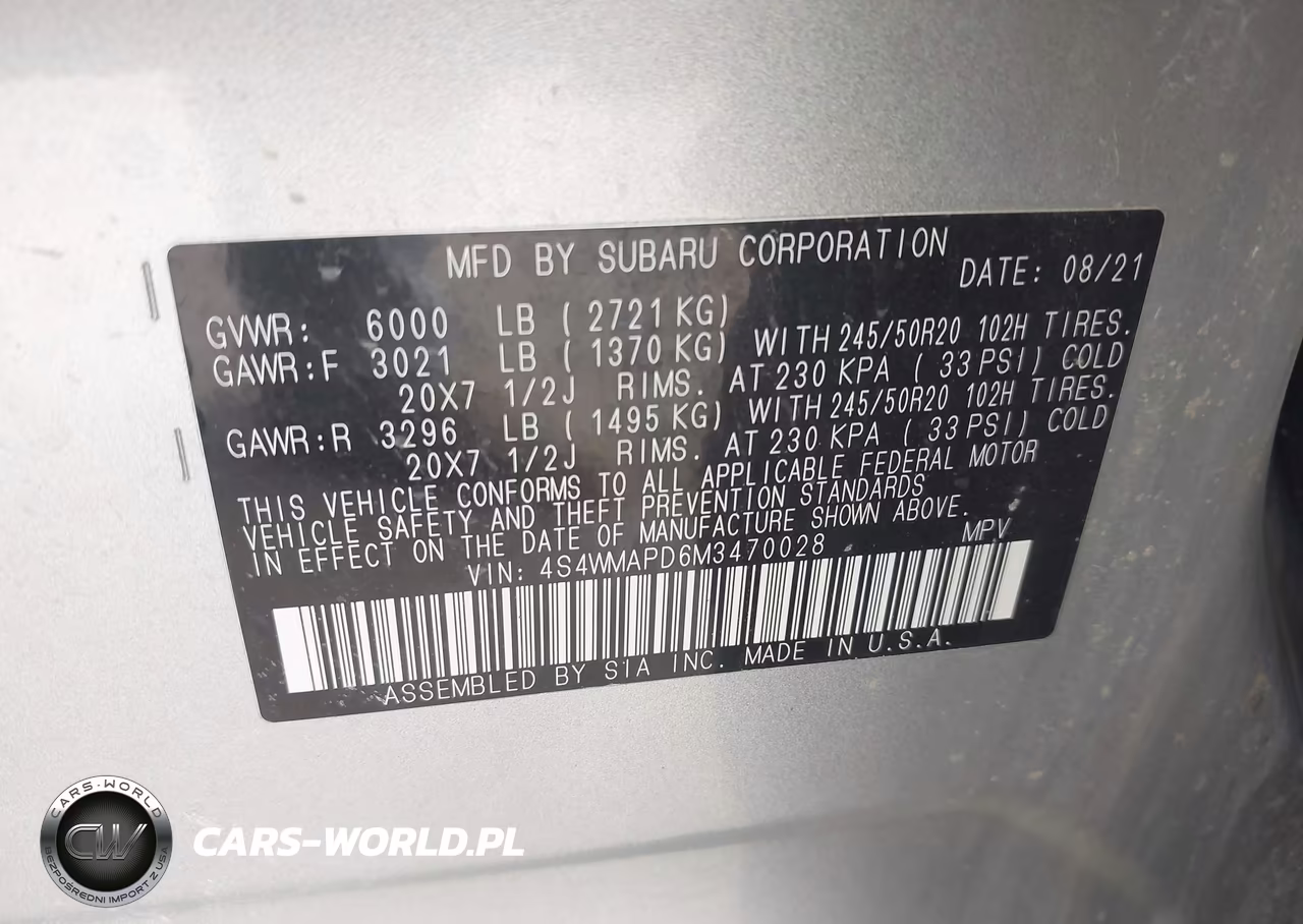 2021 Subaru Ascent Limited VIN:4S4WMAPD6M3470028 - 9