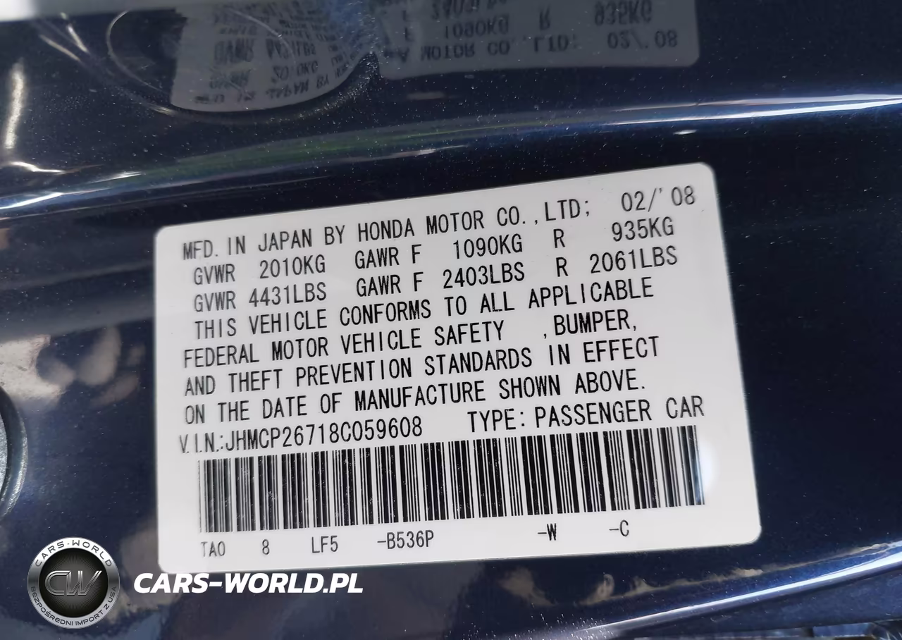 2008 Honda Accord 2.4 Ex VIN:JHMCP26718C059608 - 9