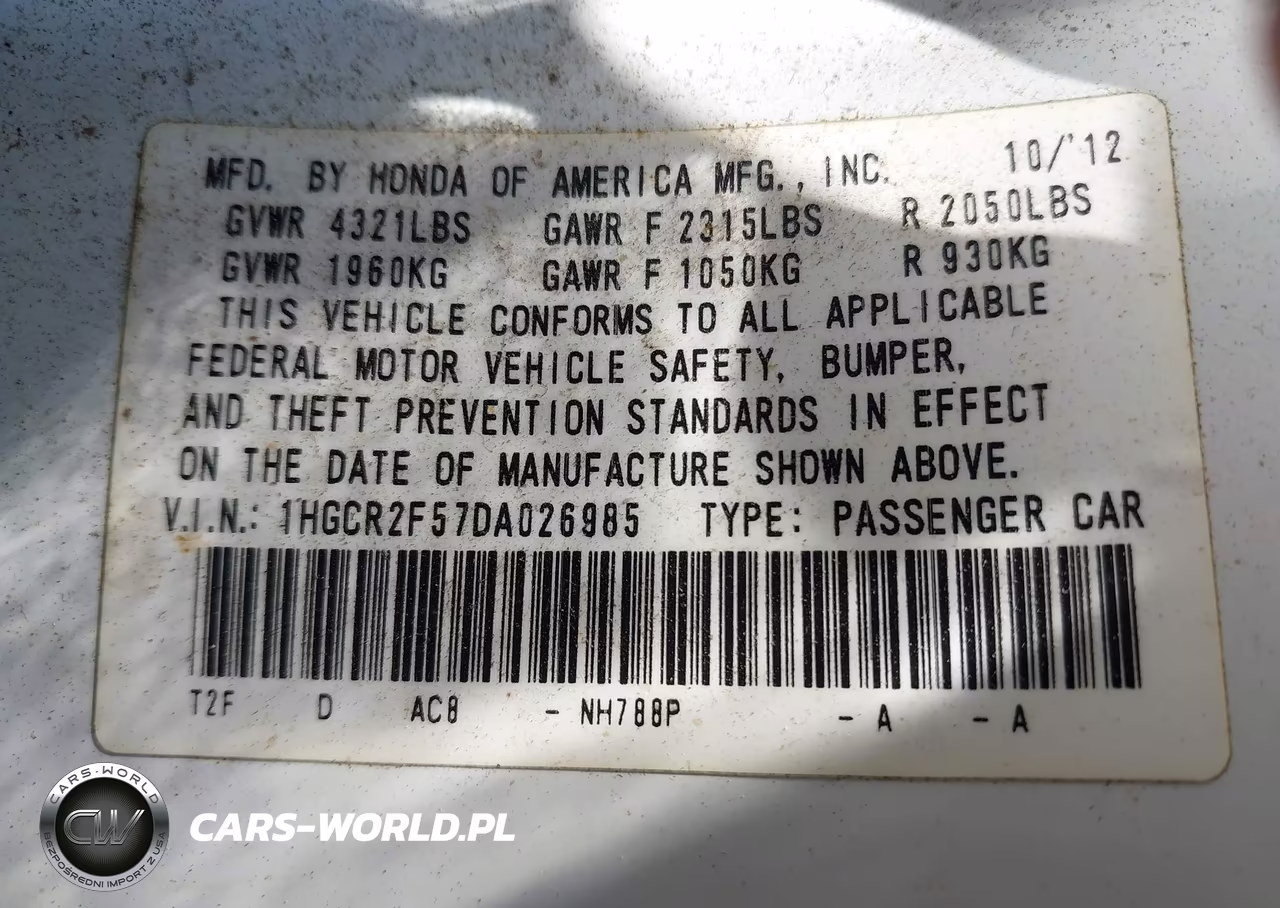 2013 Honda Accord Sport VIN:1HGCR2F57DA026985 - 9