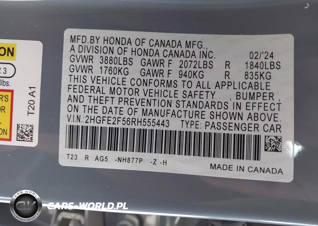 2024 Honda Civic Sport VIN:2HGFE2F56RH555443 - 9