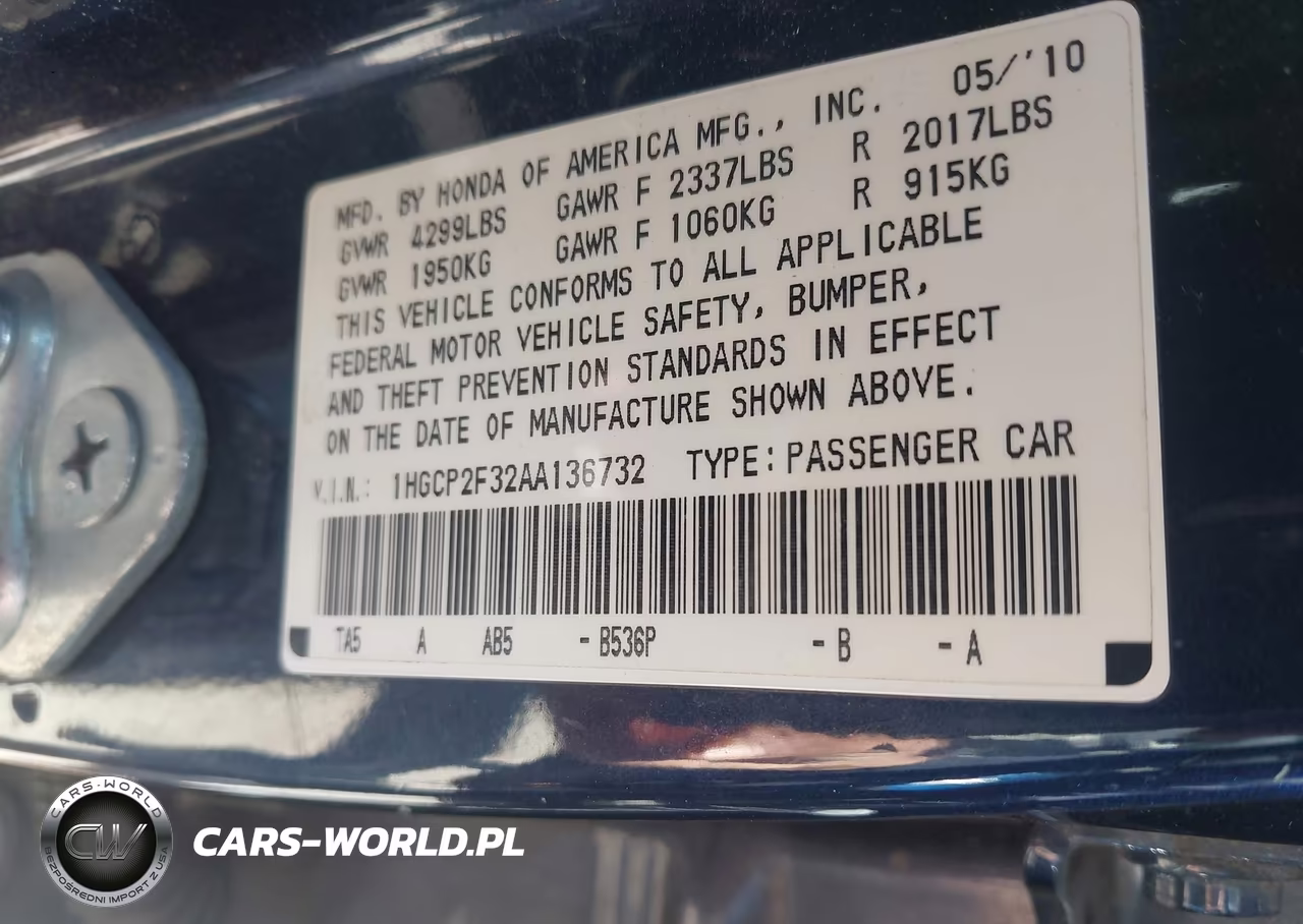 2010 Honda Accord 2.4 Lx VIN:1HGCP2F32AA136732 - 9