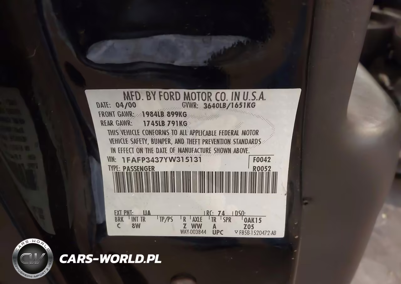 2000 Ford Focus Se VIN:1FAFP3437YW315131 - 9