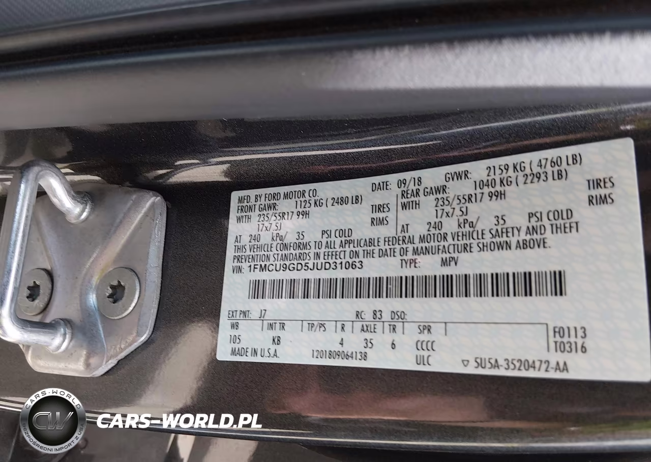 2018 Ford Escape Se VIN:1FMCU9GD5JUD31063 - 9