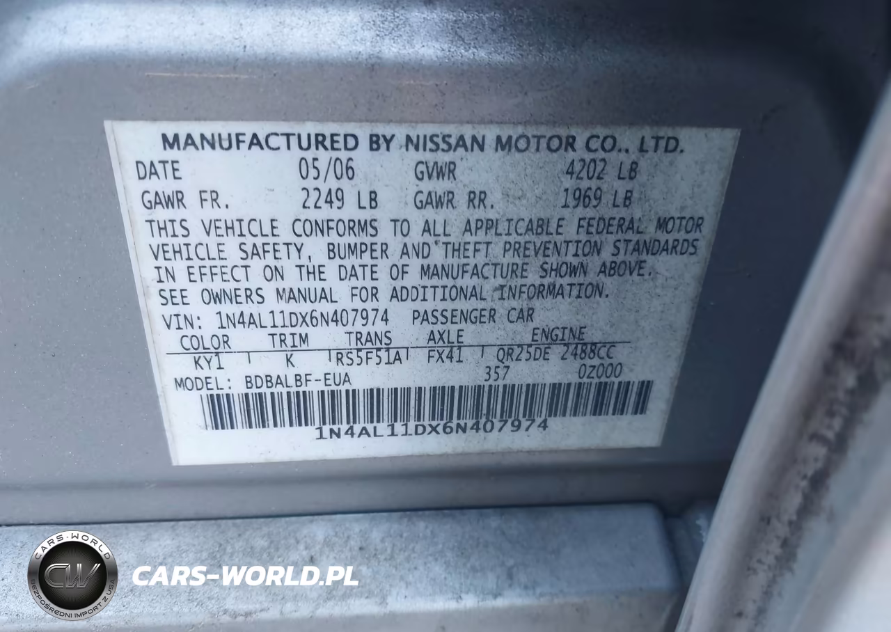 2006 Nissan Altima 2.5 S VIN:1N4AL11DX6N407974 - 9