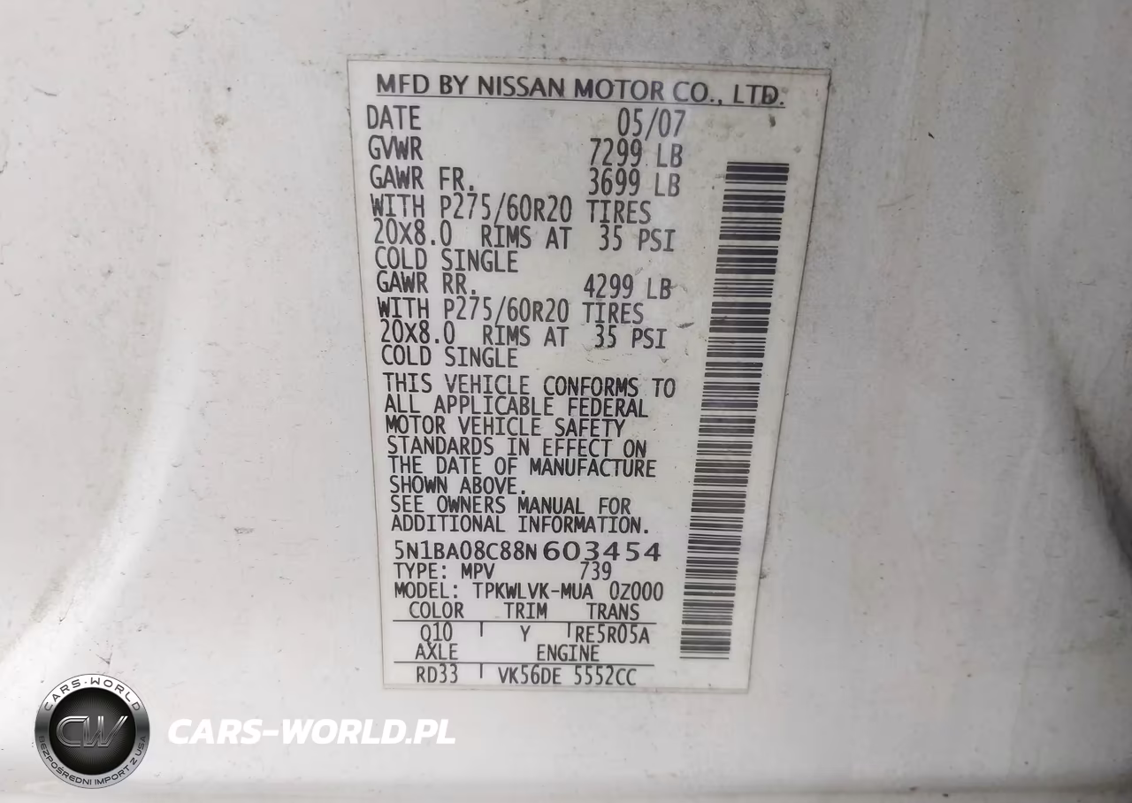 2008 Nissan Armada Le VIN:5N1BA08C88N603454 - 9