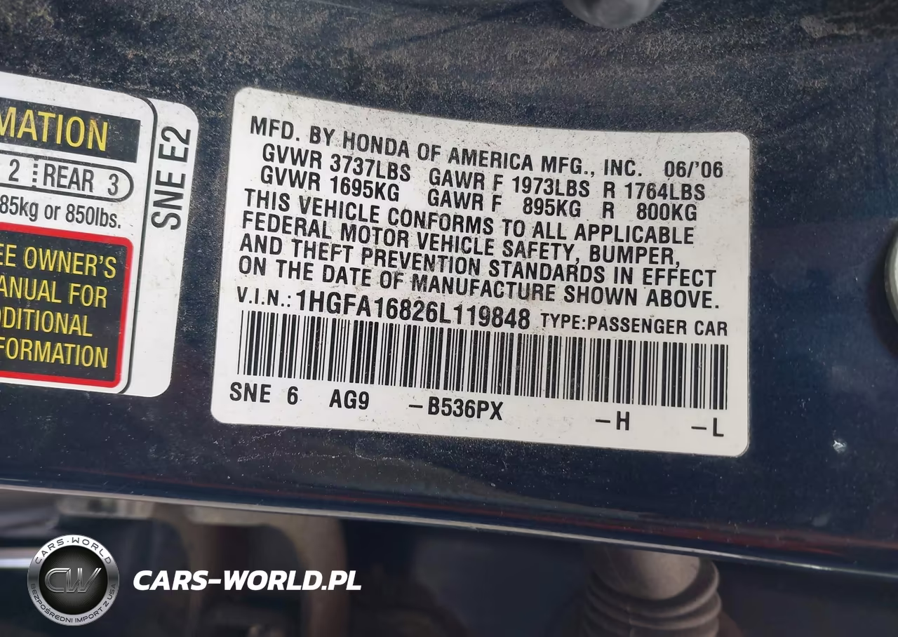 2006 Honda Civic Ex VIN:1HGFA16826L119848 - 9