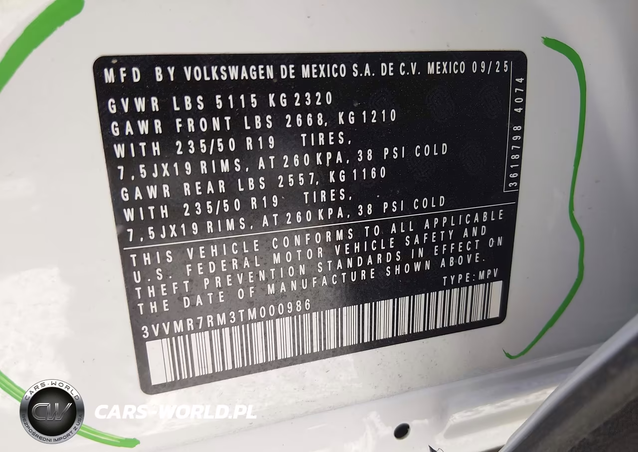 2026 Volkswagen Tiguan Se VIN:3VVMR7RM3TM000986 - 9