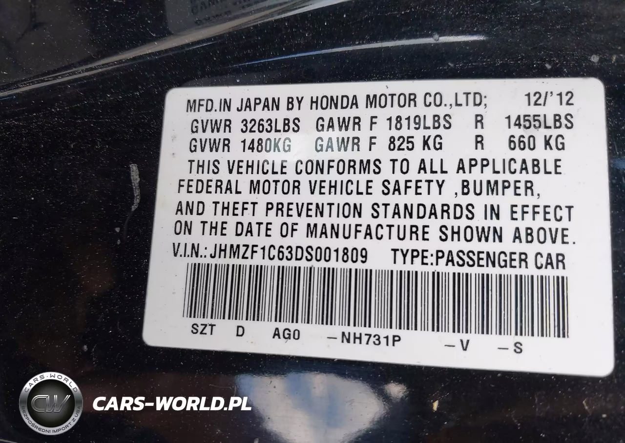 2013 Honda Cr-Z Ex VIN:JHMZF1C63DS001809 - 9