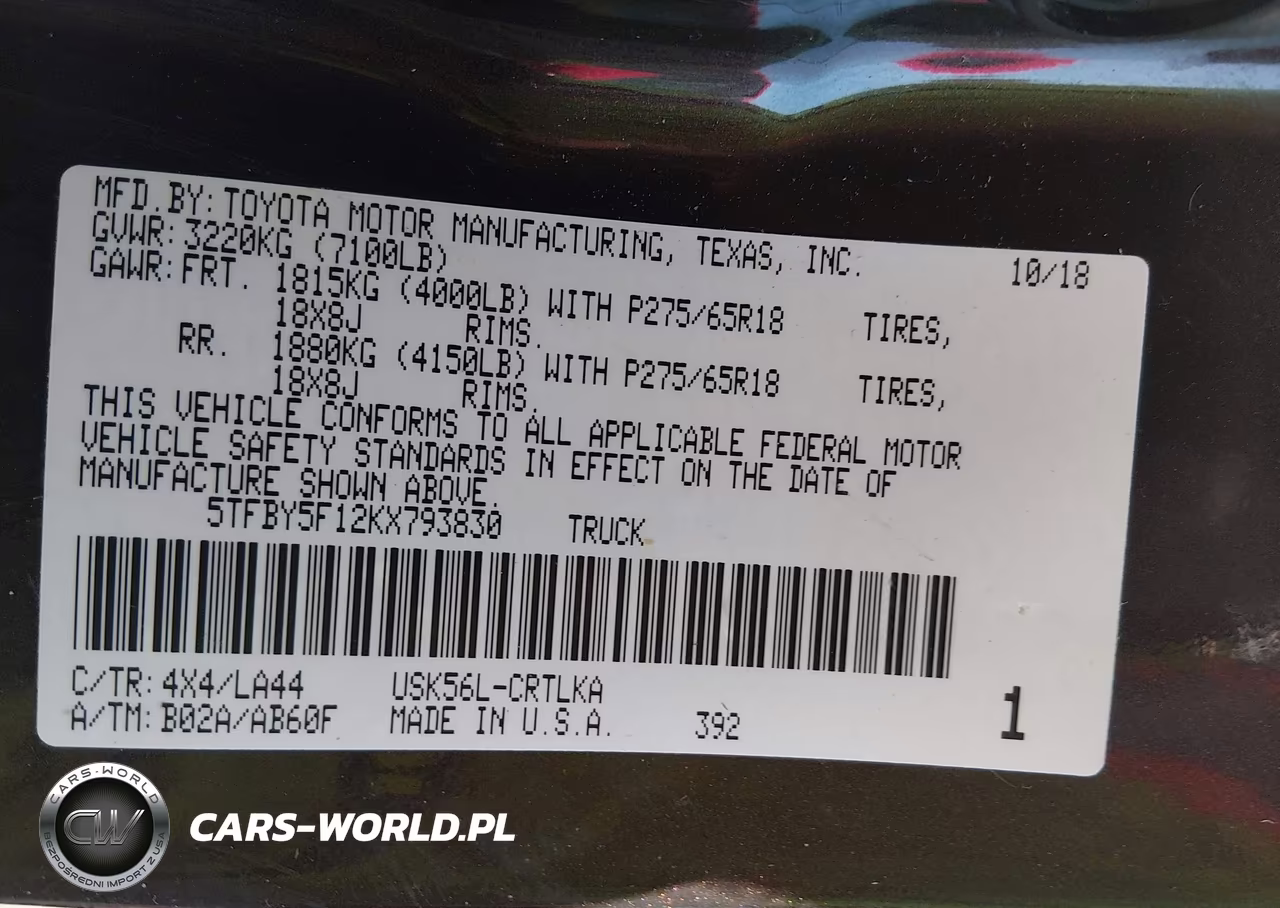 2019 Toyota Tundra Limited 5.7L V8 VIN:5TFBY5F12KX793830 - 9