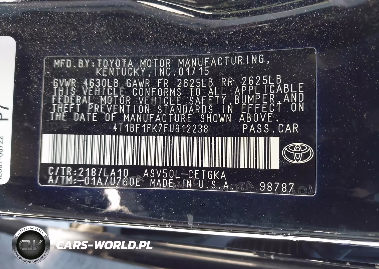 2015 Toyota Camry Xle VIN:4T1BF1FK7FU912238 - 9