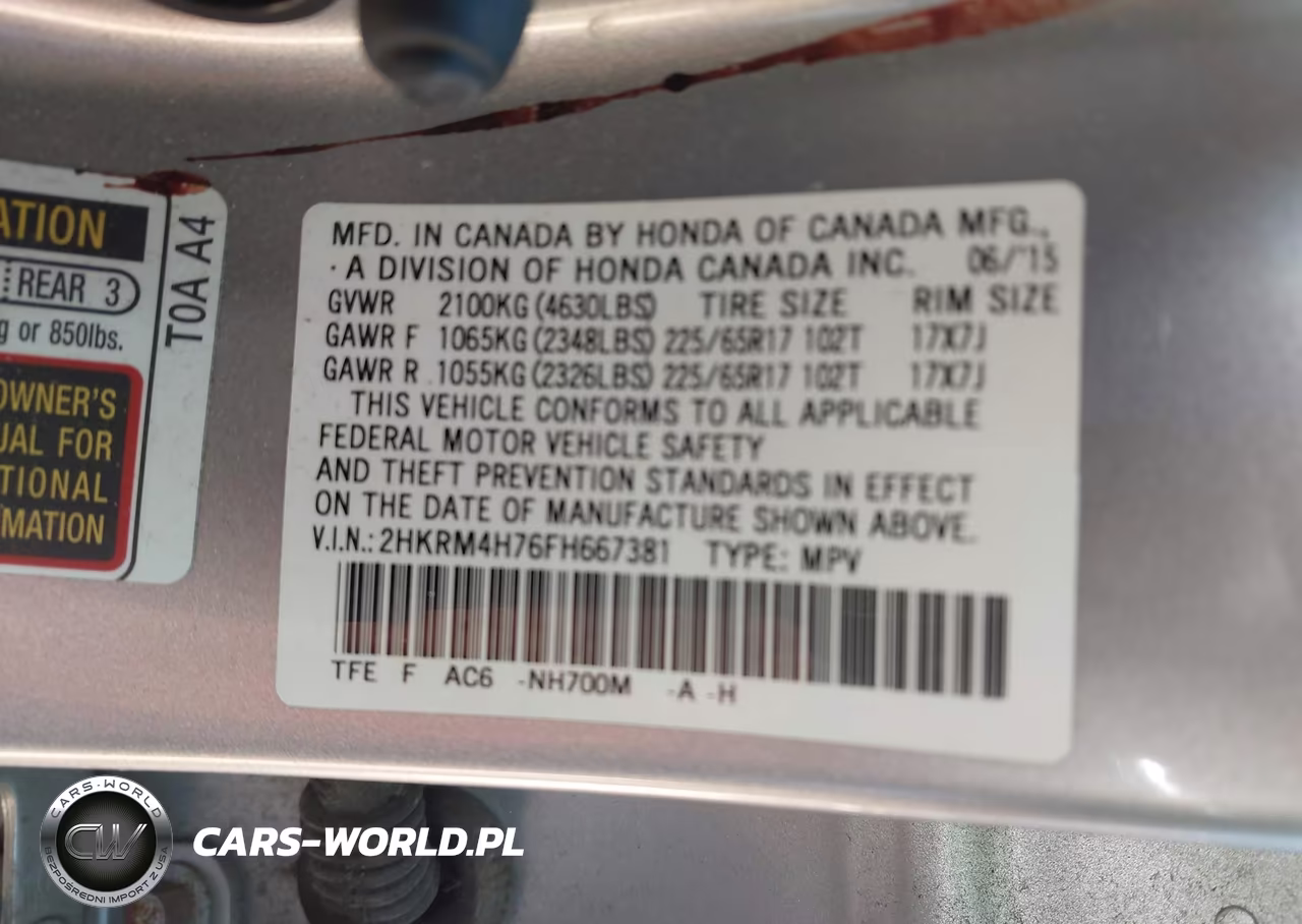 2015 Honda Cr-V Ex-L VIN:2HKRM4H76FH667381 - 9