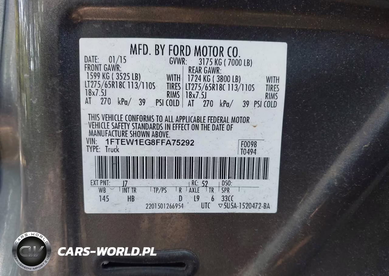 2015 Ford F-150 Lariat VIN:1FTEW1EG8FFA75292 - 9