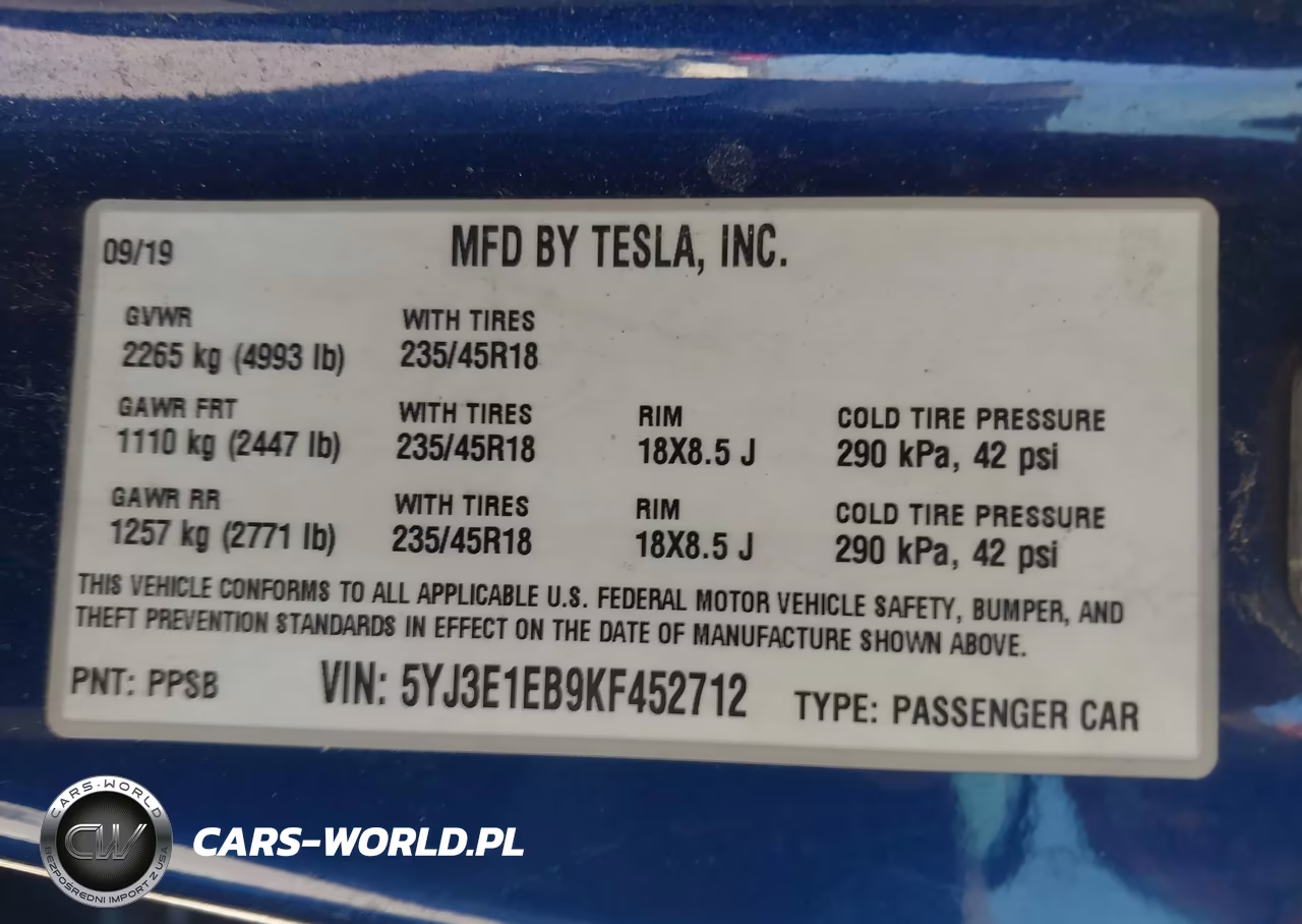2019 Tesla Model 3 Long Range-Performance VIN:5YJ3E1EB9KF452712 - 9