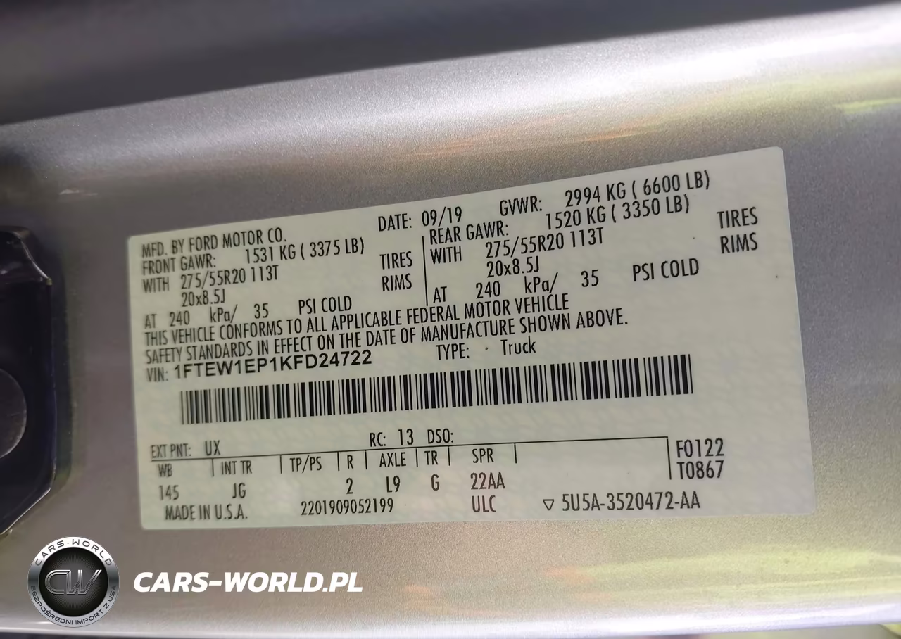 2019 Ford F-150 Xl VIN:1FTEW1EP1KFD24722 - 9