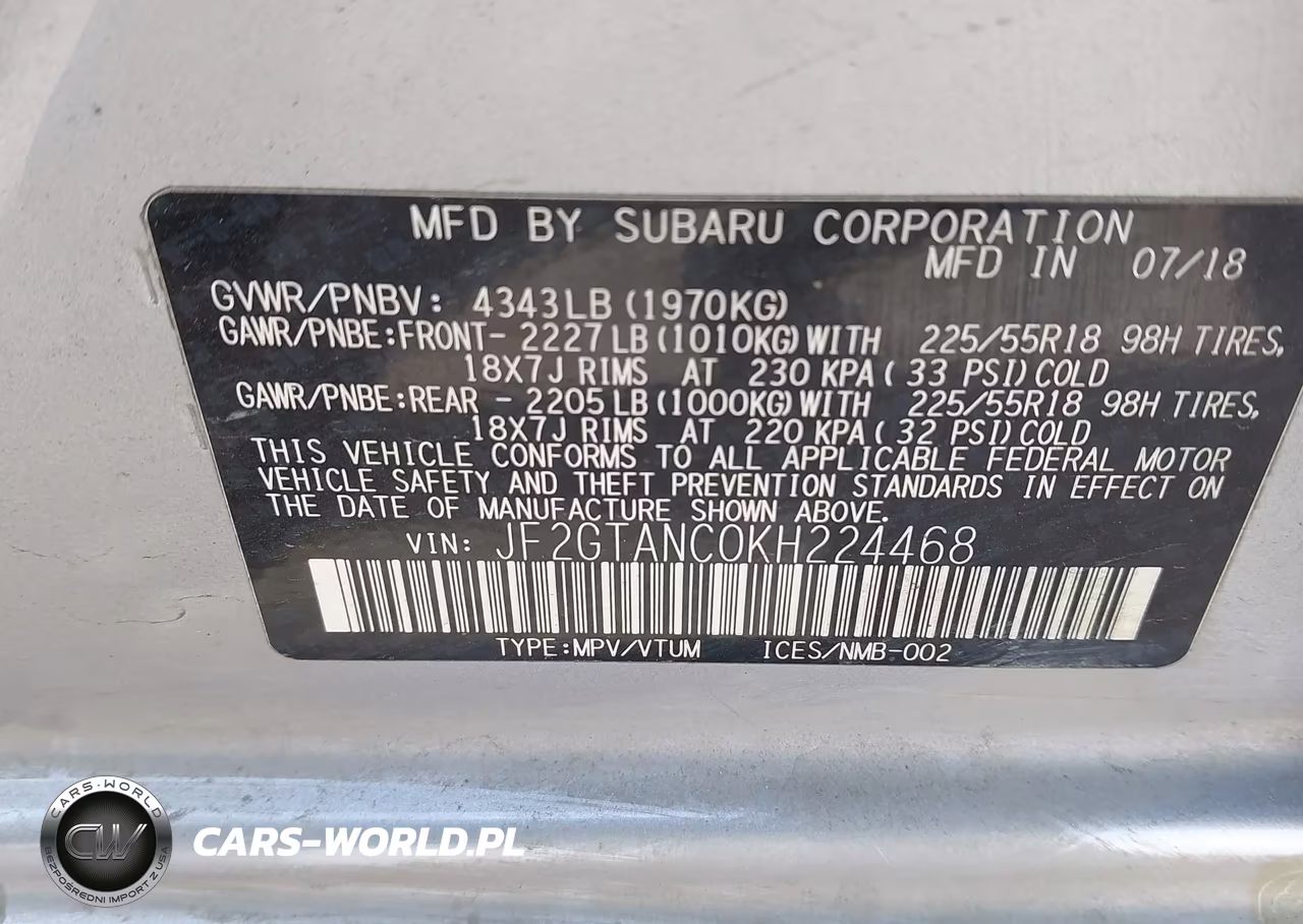 2019 Subaru Crosstrek 2.0I Limited VIN:JF2GTANC0KH224468 - 9