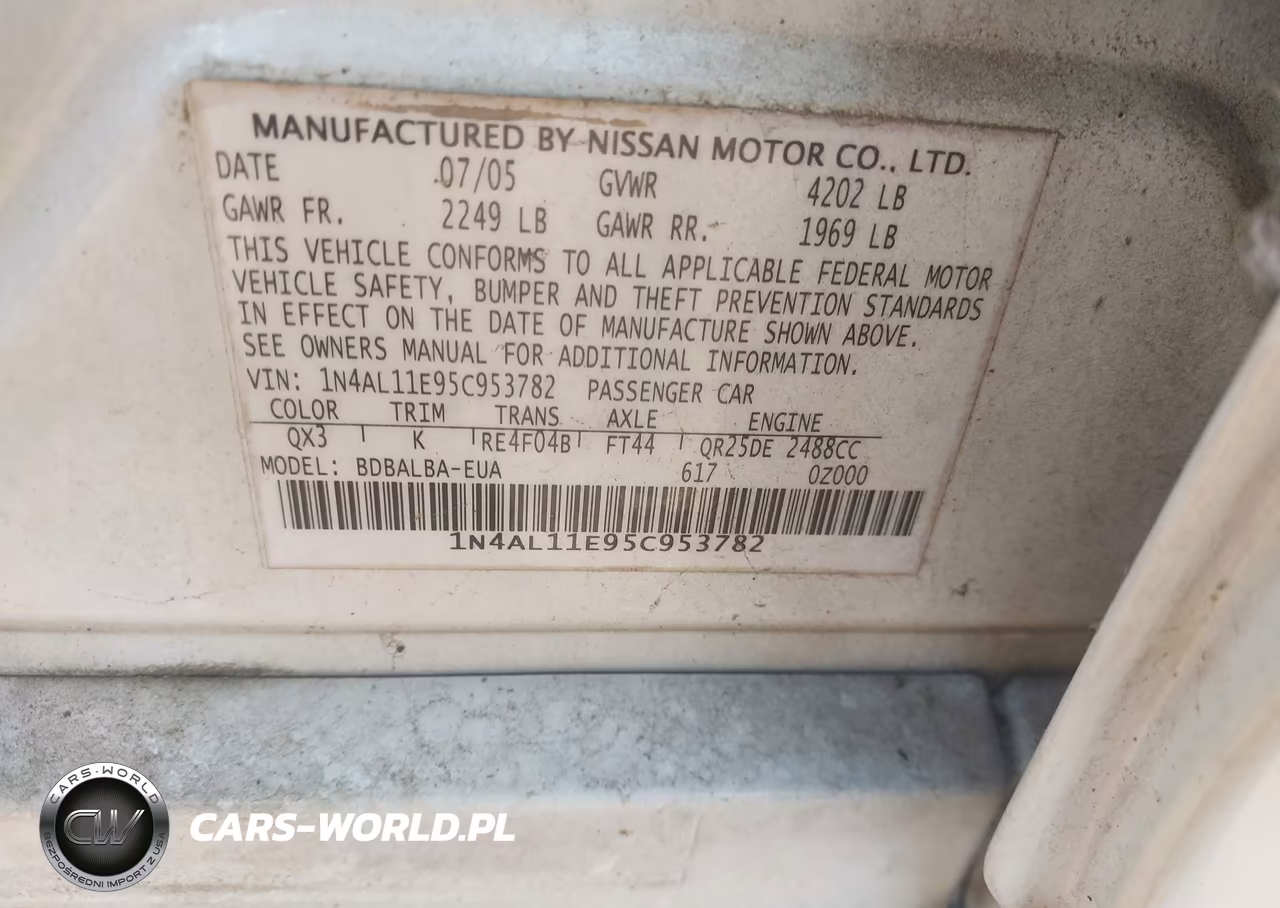 2005 Nissan Altima 2.5 S VIN:1N4AL11E95C953782 - 9