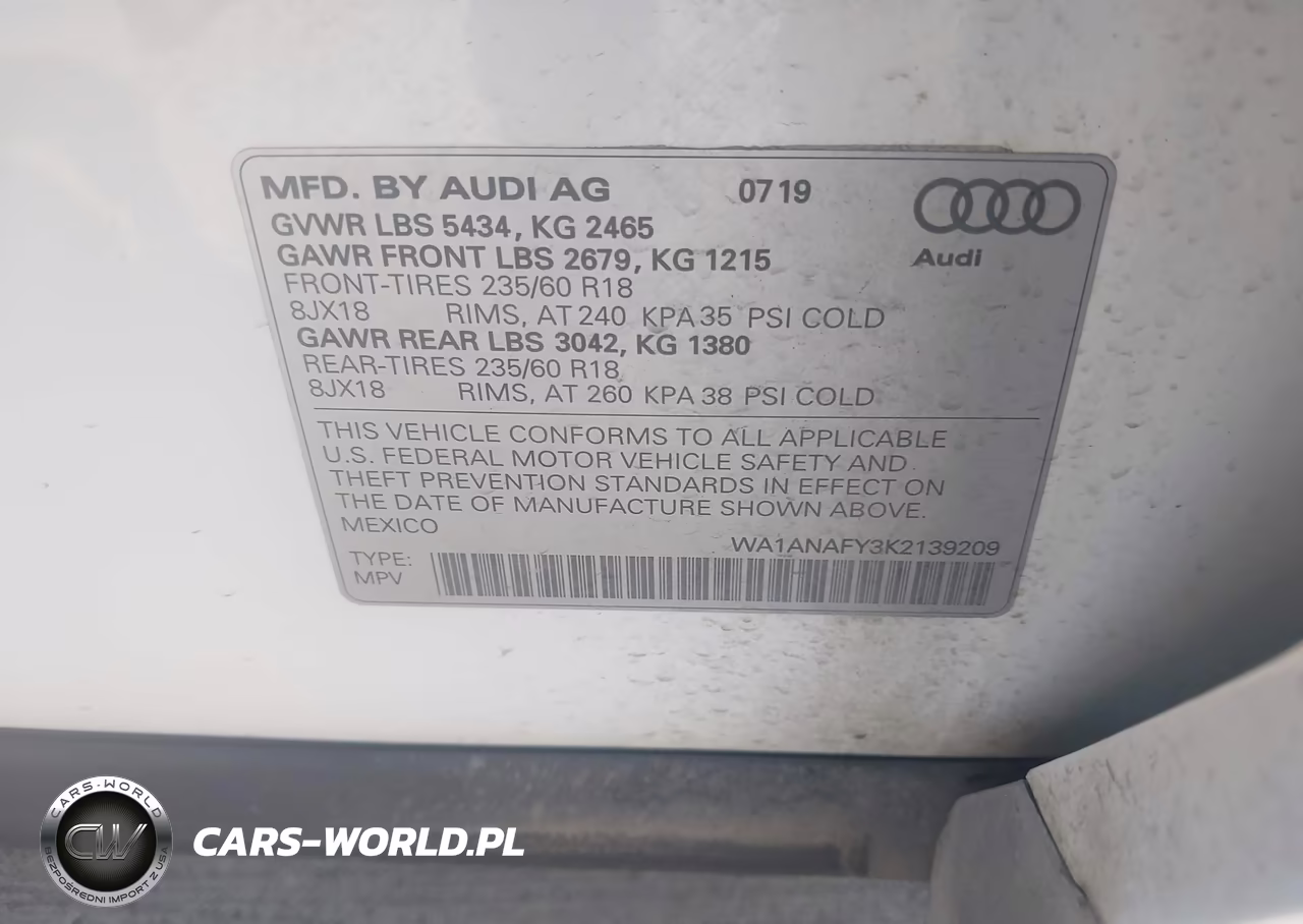2019 Audi Q5 45 Premium VIN:WA1ANAFY3K2139209 - 9