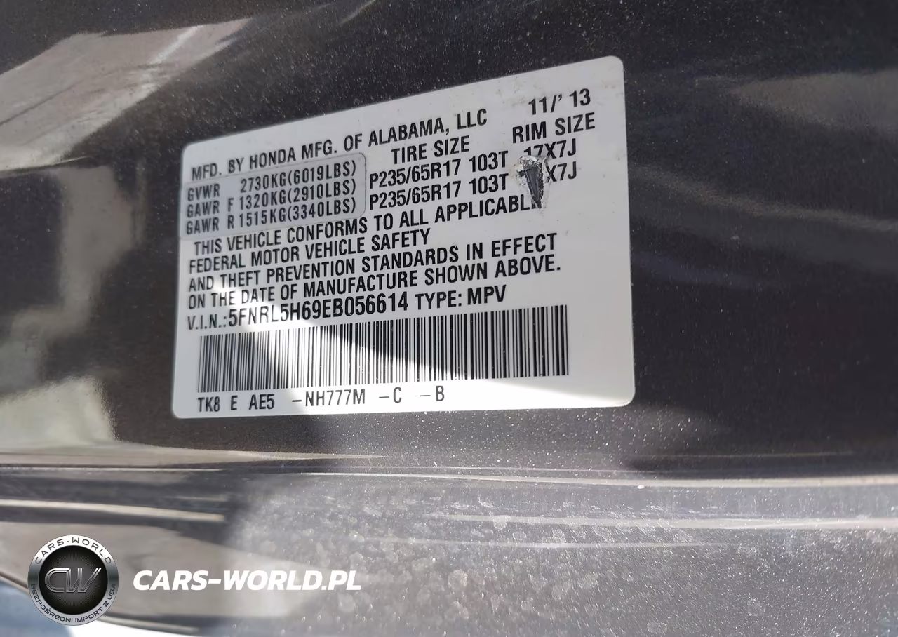 2014 Honda Odyssey Ex-L VIN:5FNRL5H69EB056614 - 9