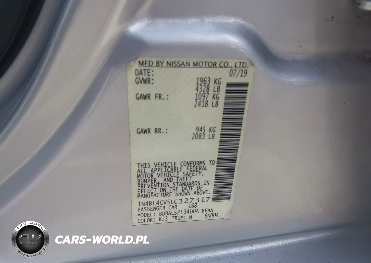 2020 Nissan Altima Sr Fwd VIN:1N4BL4CV5LC127317 - 9
