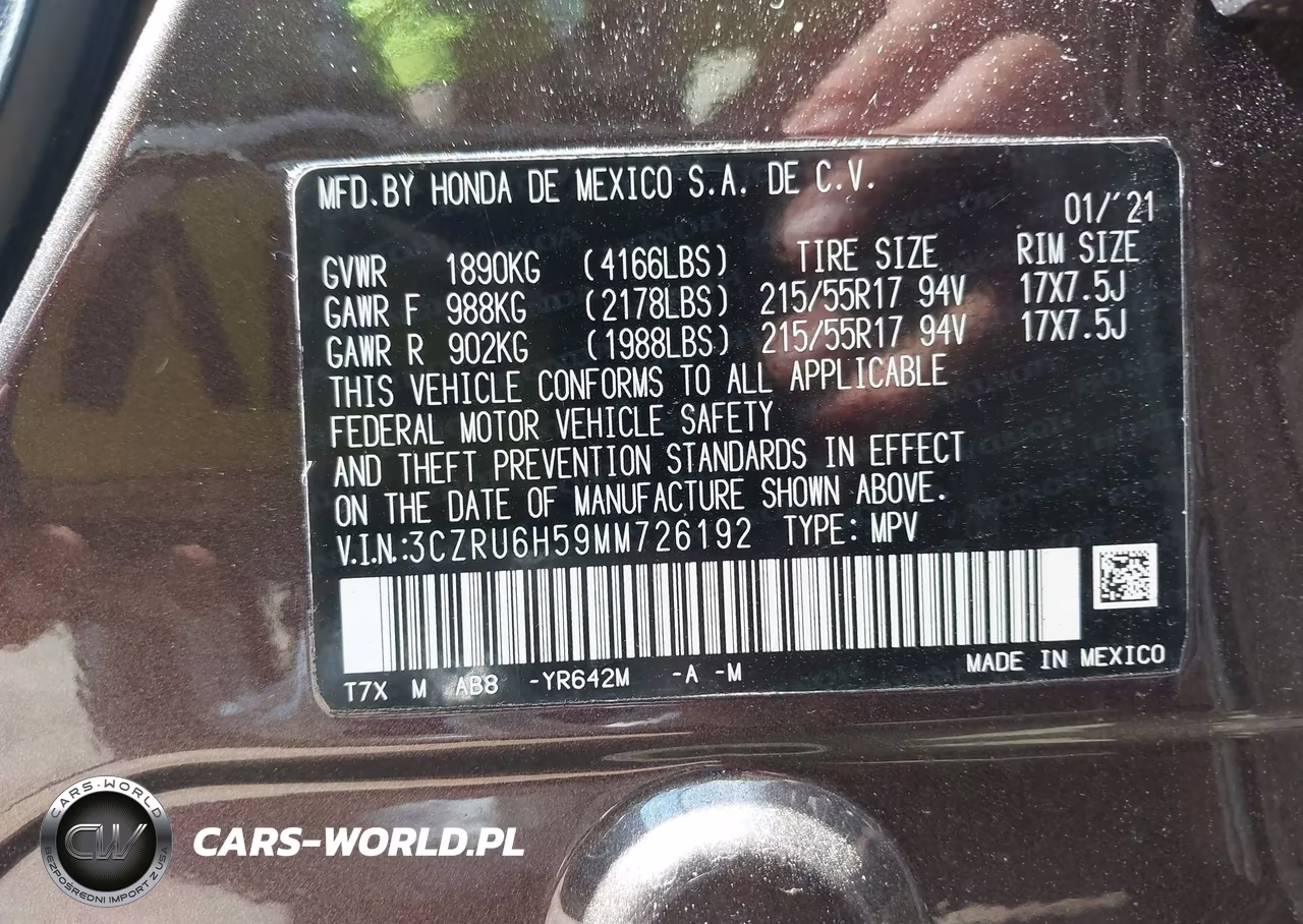 2021 Honda Hr-V Awd Ex VIN:3CZRU6H59MM726192 - 9