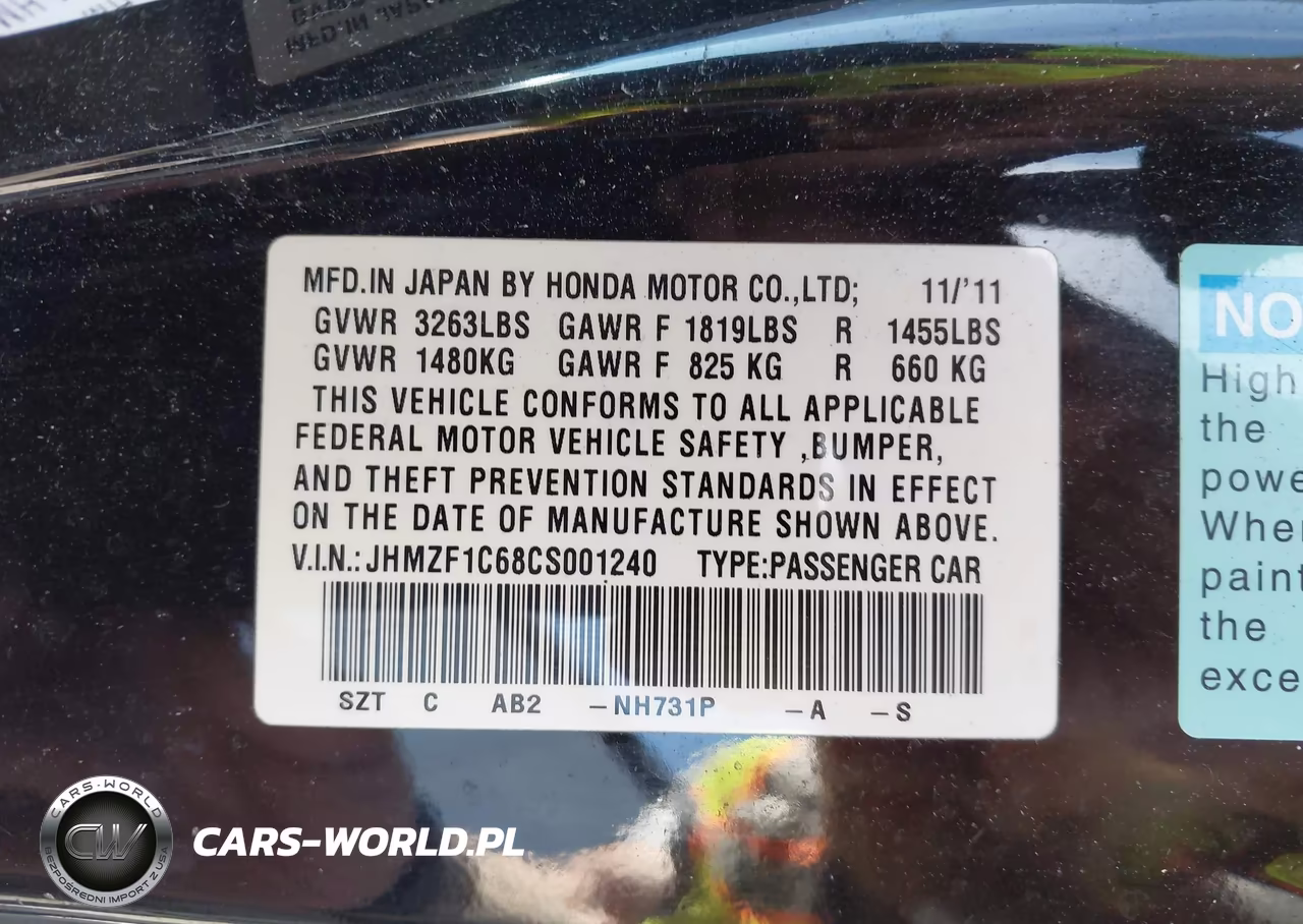 2012 Honda Cr-Z Ex VIN:JHMZF1C68CS001240 - 9