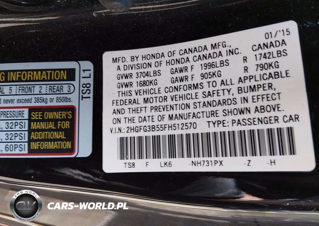 2015 Honda Civic Lx VIN:2HGFG3B55FH512570 - 9