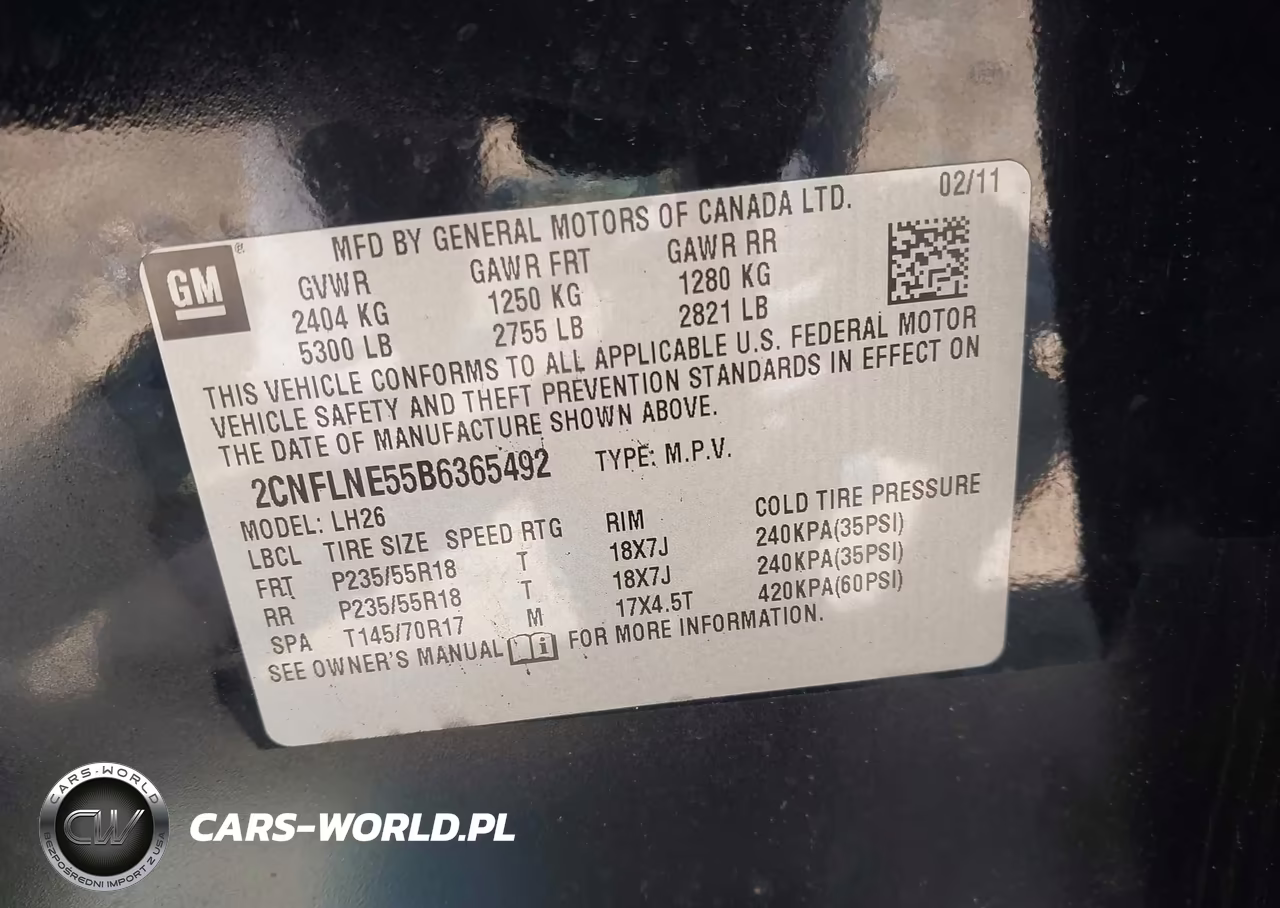 2011 Chevrolet Equinox 2Lt VIN:2CNFLNE55B6365492 - 9