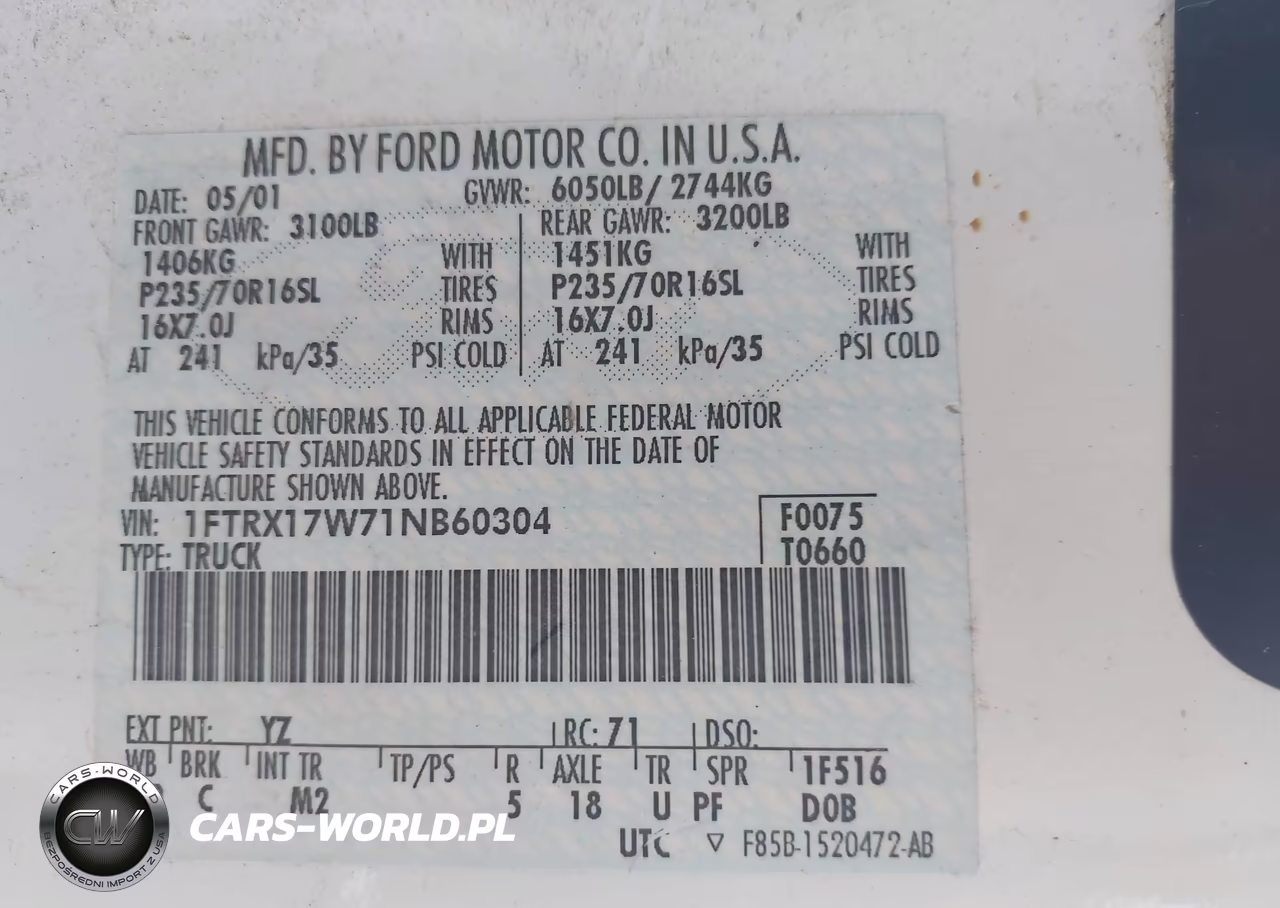 2001 Ford F-150 Lariat-Xl-Xlt VIN:1FTRX17W71NB60304 - 9