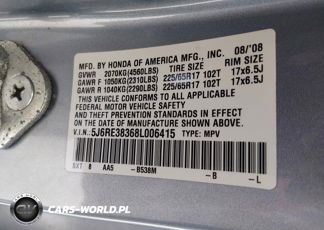 2008 Honda Cr-V Lx VIN:5J6RE38368L006415 - 9